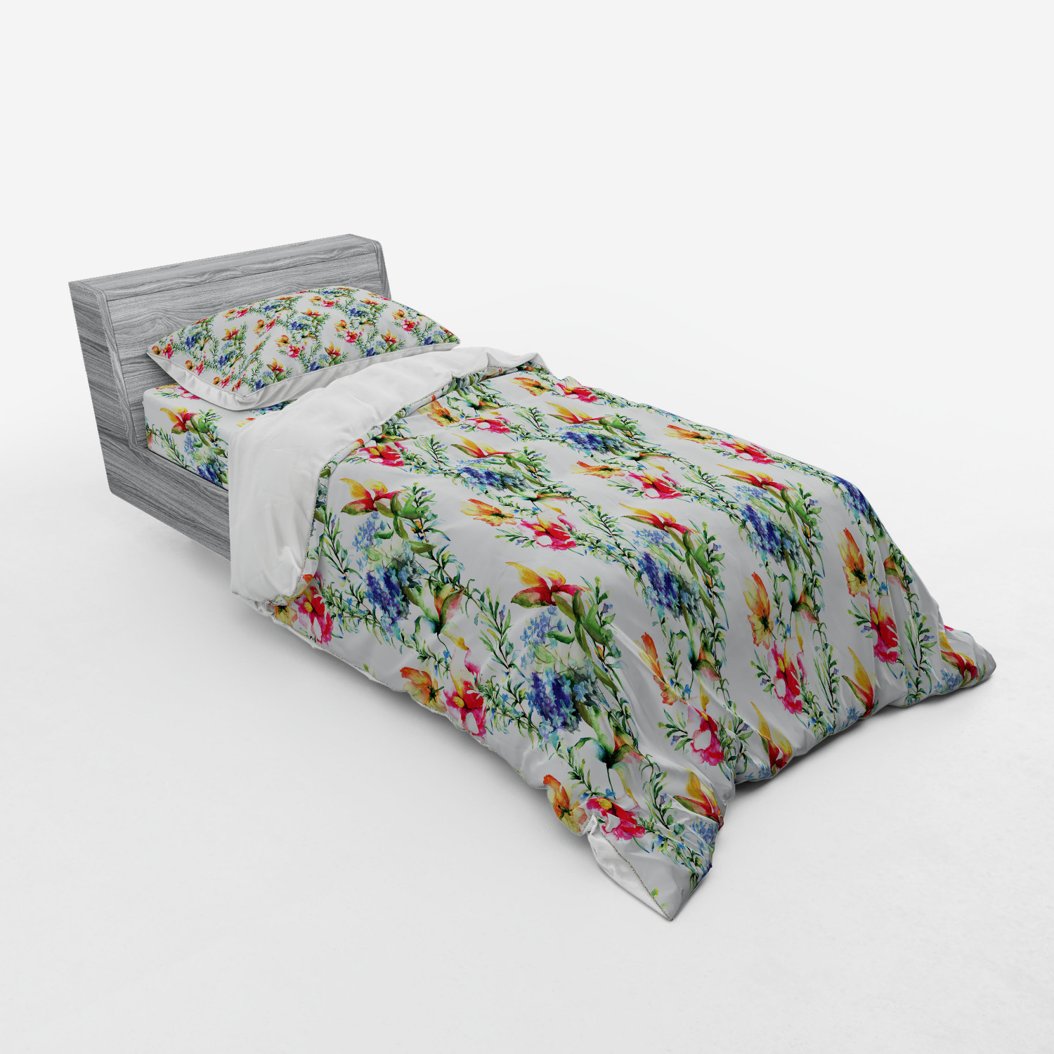 Ambesonne Flower Art Bedding Set Duvet Cover Sham Fitted Sheet in 3 Sizes - Picture 194 of 244