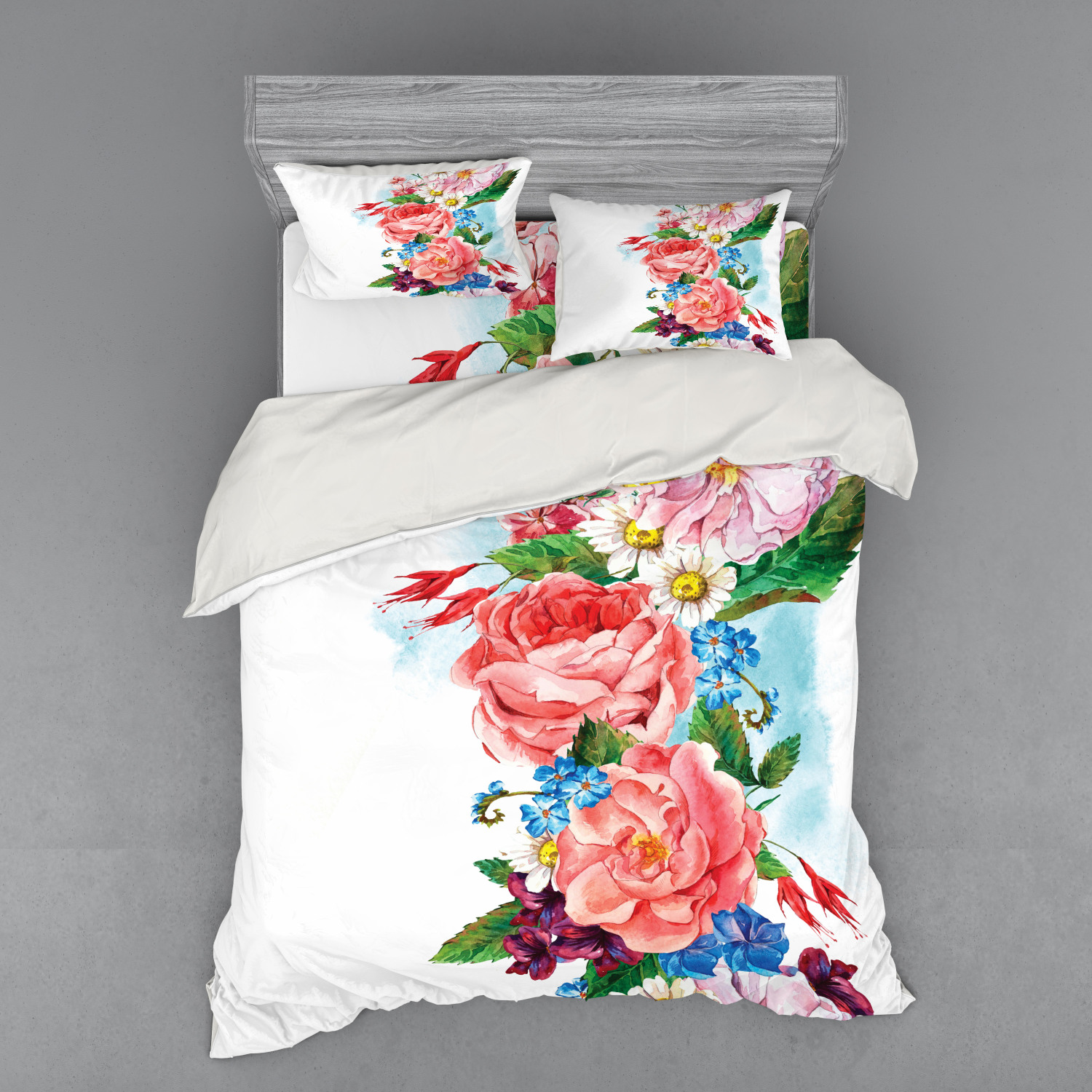 Ambesonne Flower Art Bedding Set Duvet Cover Sham Fitted Sheet in 3 Sizes - Picture 179 of 244
