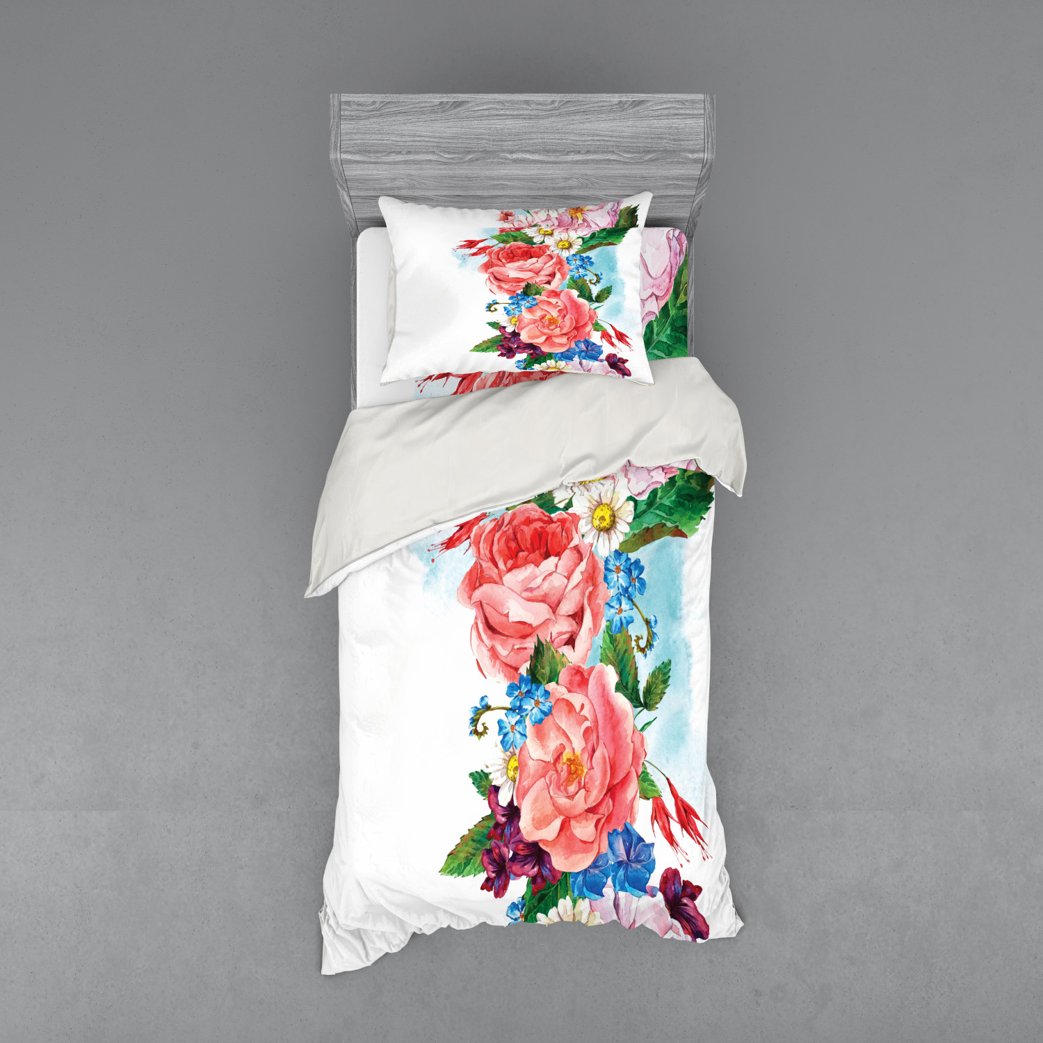 Ambesonne Flower Art Bedding Set Duvet Cover Sham Fitted Sheet in 3 Sizes - Picture 177 of 244