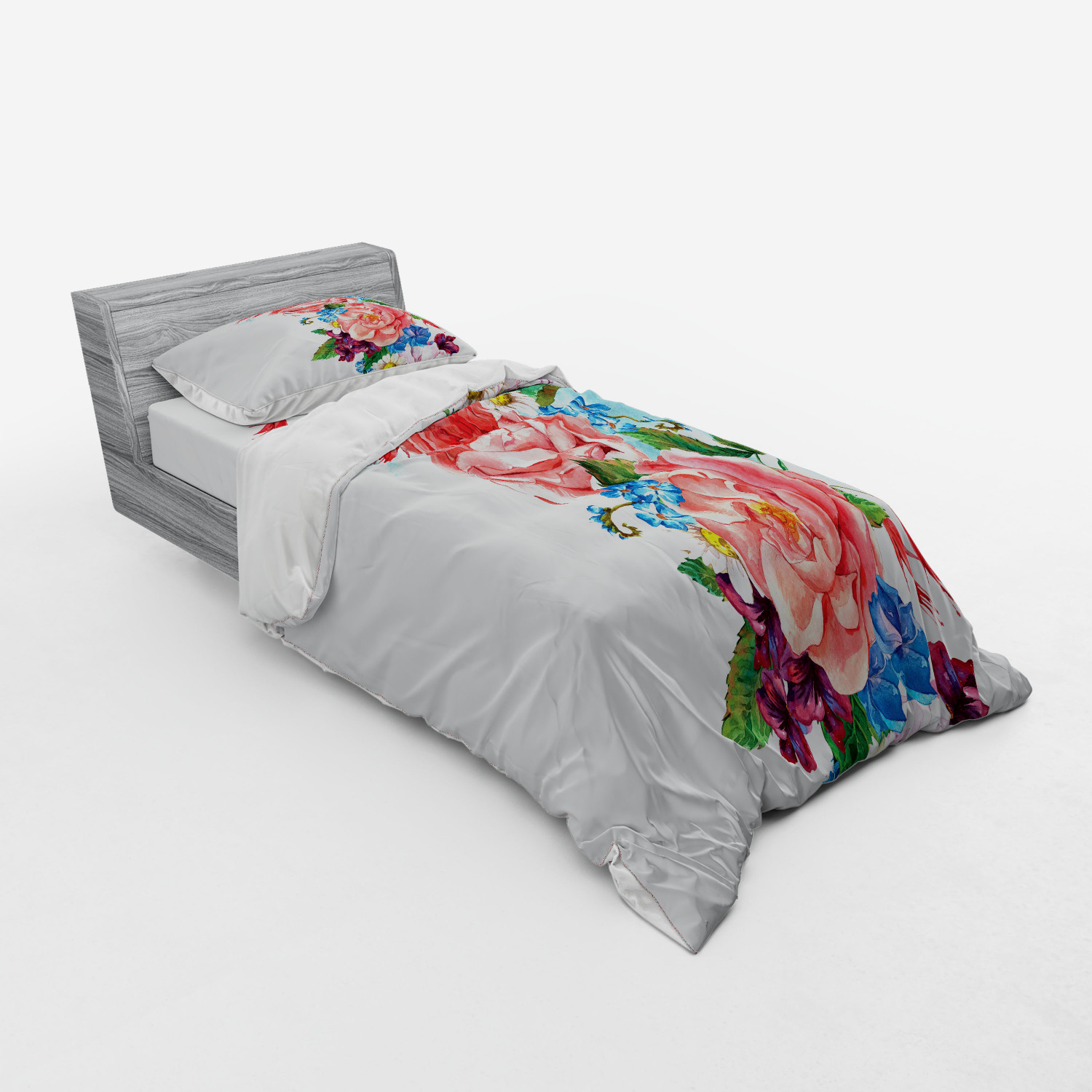 Ambesonne Flower Art Bedding Set Duvet Cover Sham Fitted Sheet in 3 Sizes - Picture 178 of 244