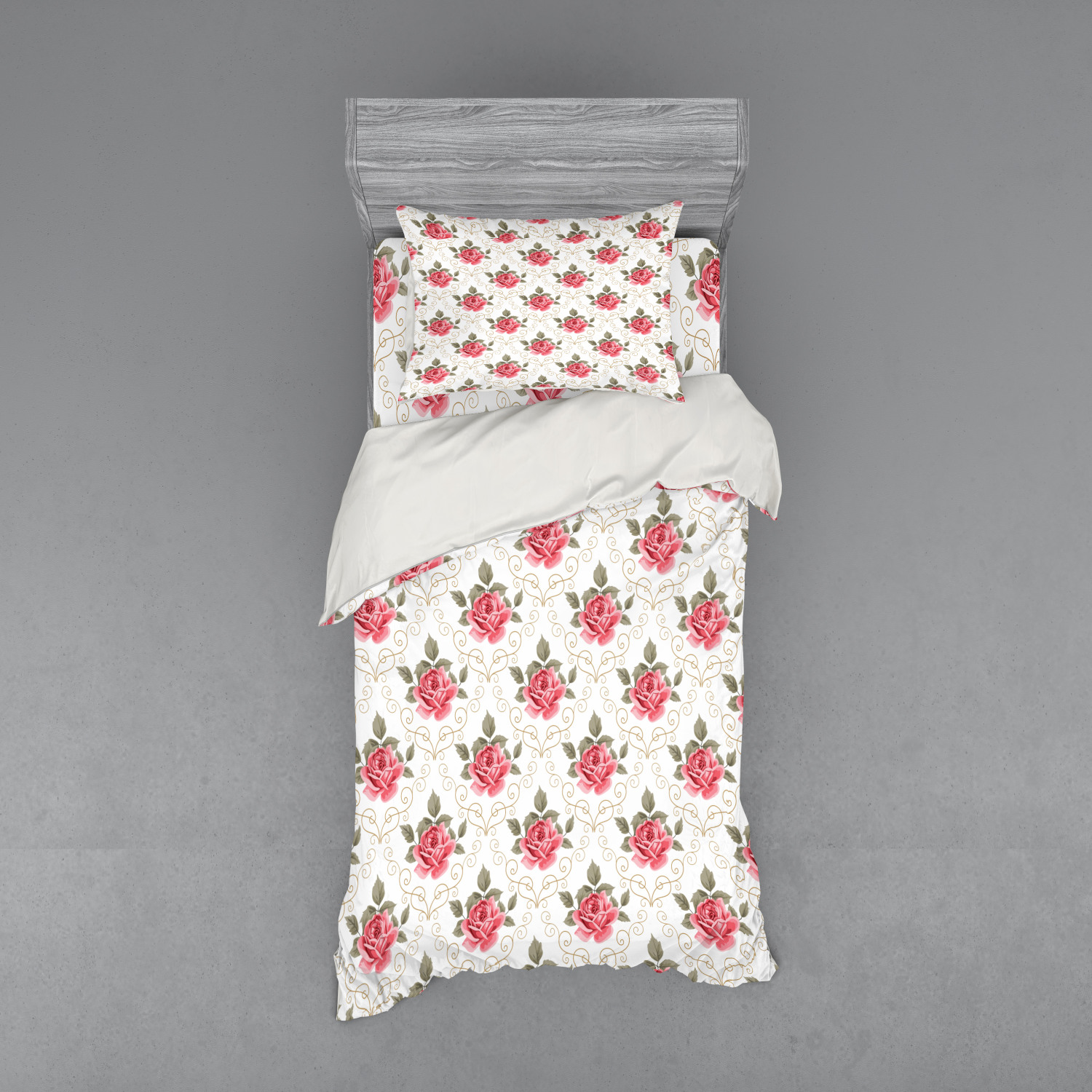 Ambesonne Flower Art Bedding Set Duvet Cover Sham Fitted Sheet in 3 Sizes - Picture 173 of 244