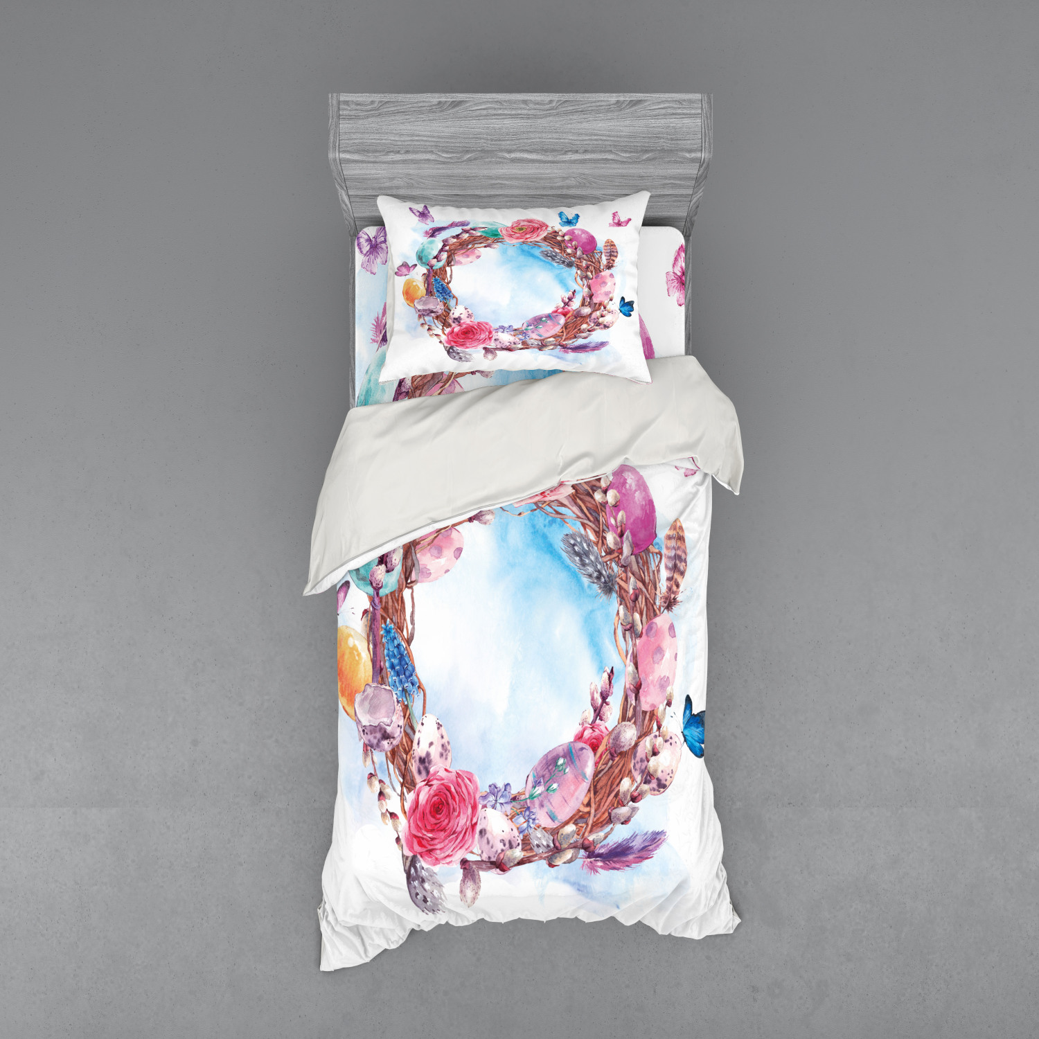 Ambesonne Flower Art Bedding Set Duvet Cover Sham Fitted Sheet in 3 Sizes - Picture 73 of 244