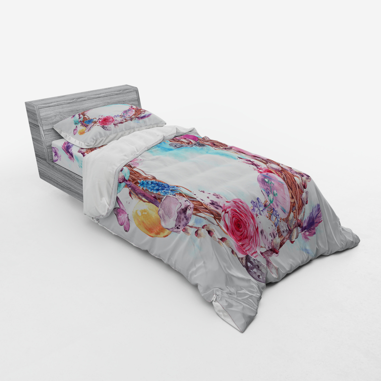 Ambesonne Flower Art Bedding Set Duvet Cover Sham Fitted Sheet in 3 Sizes - Picture 74 of 244