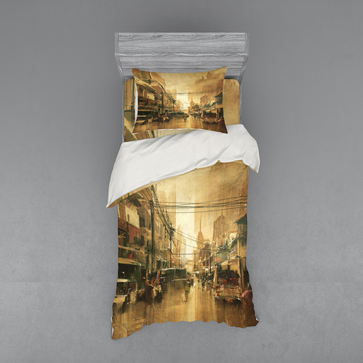Ambesonne Retro Scene Bedding Set Duvet Cover Sham Fitted Sheet in 3 Sizes - Picture 41 of 244