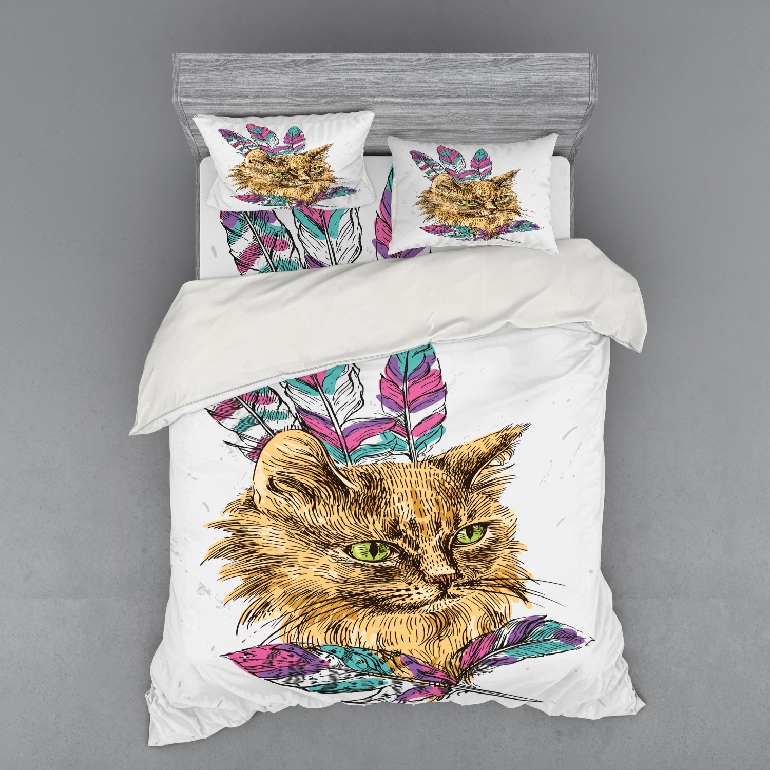 ambesonne-cat-bedding-set-duvet-cover-sham-fitted-sheet-in-3-sizes-ebay