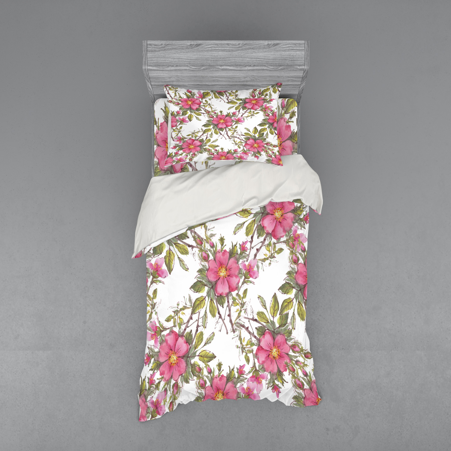 Ambesonne Flower Art Bedding Set Duvet Cover Sham Fitted Sheet in 3 Sizes - Picture 65 of 244