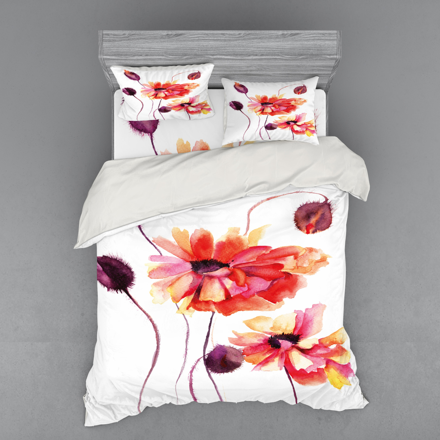 Ambesonne Flower Art Bedding Set Duvet Cover Sham Fitted Sheet in 3 Sizes - Picture 231 of 244