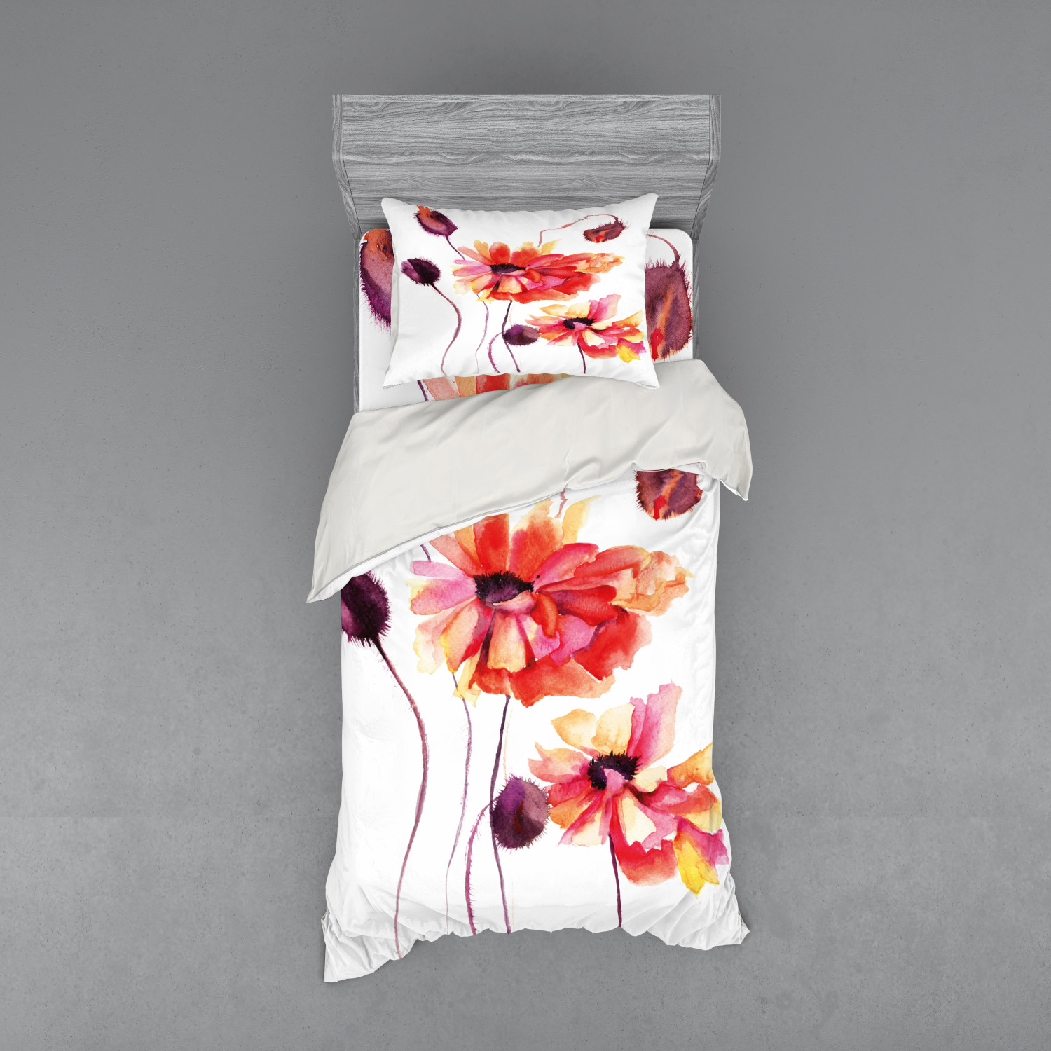 Ambesonne Flower Art Bedding Set Duvet Cover Sham Fitted Sheet in 3 Sizes - Picture 229 of 244