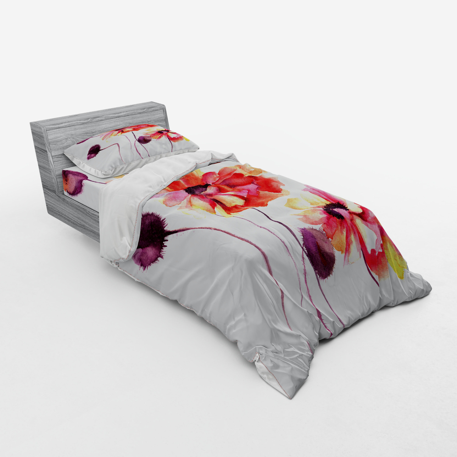 Ambesonne Flower Art Bedding Set Duvet Cover Sham Fitted Sheet in 3 Sizes - Picture 230 of 244