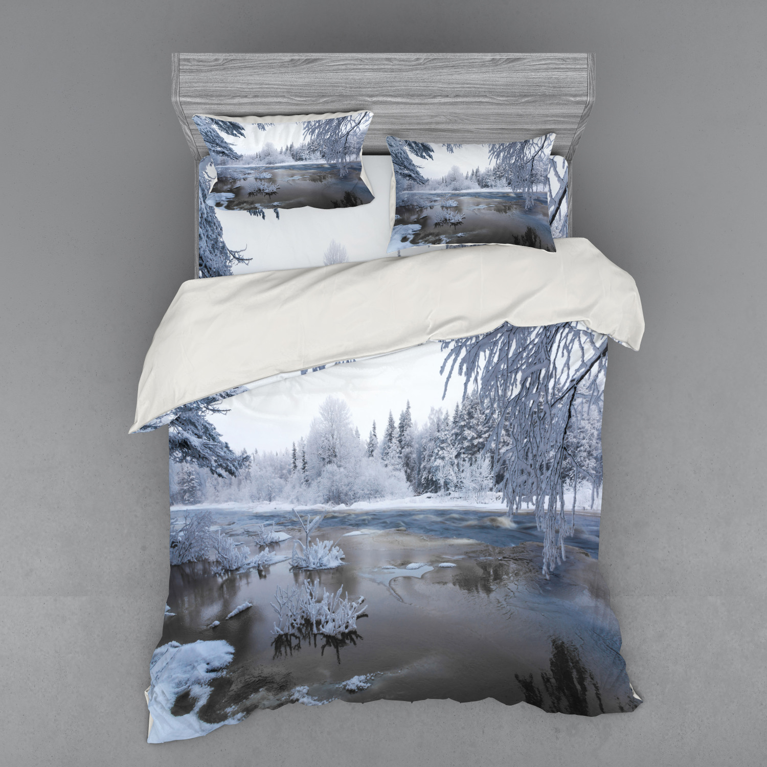 Ambesonne Winter Scene Bedding Set Duvet Cover Sham Fitted Sheet in 3 ...