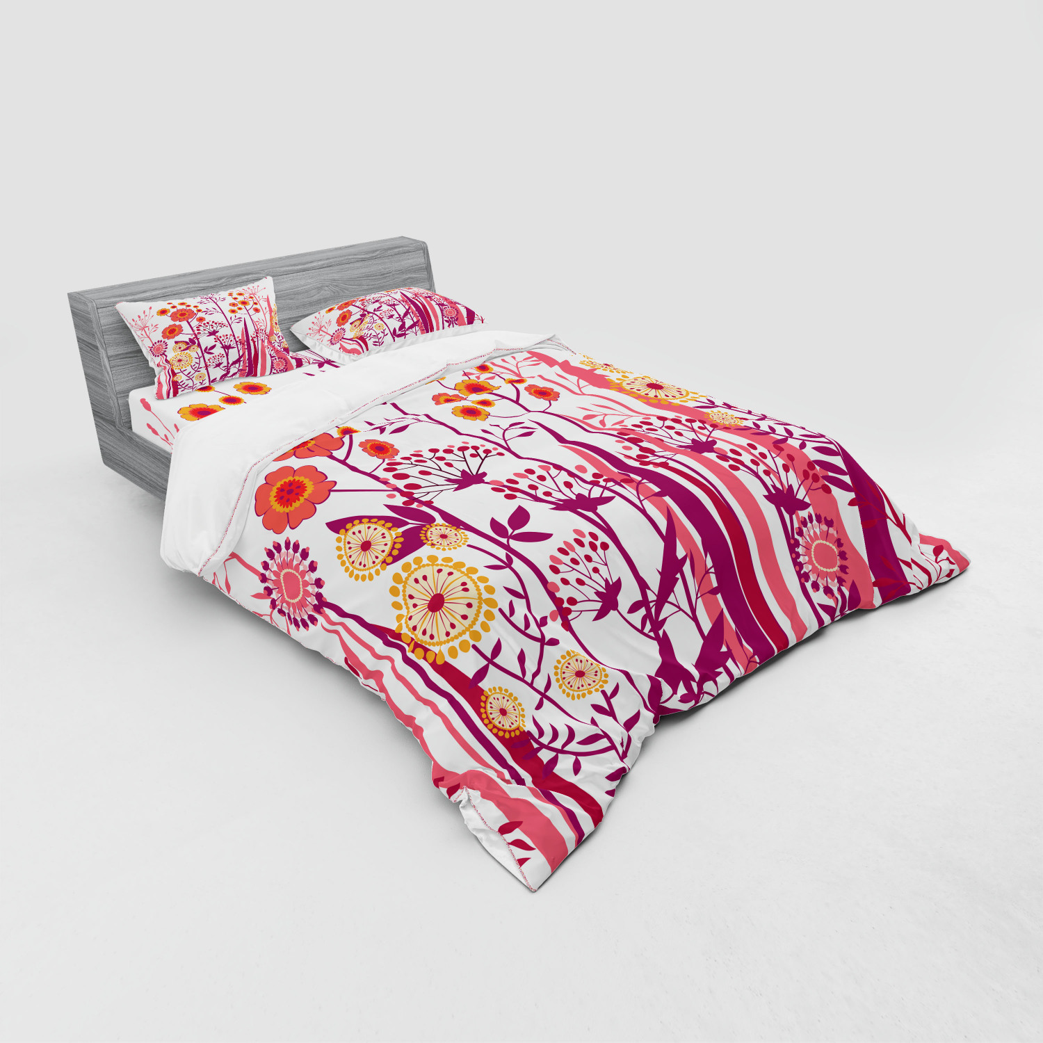 Ambesonne Flower Art Bedding Set Duvet Cover Sham Fitted Sheet in 3 Sizes - Picture 148 of 244