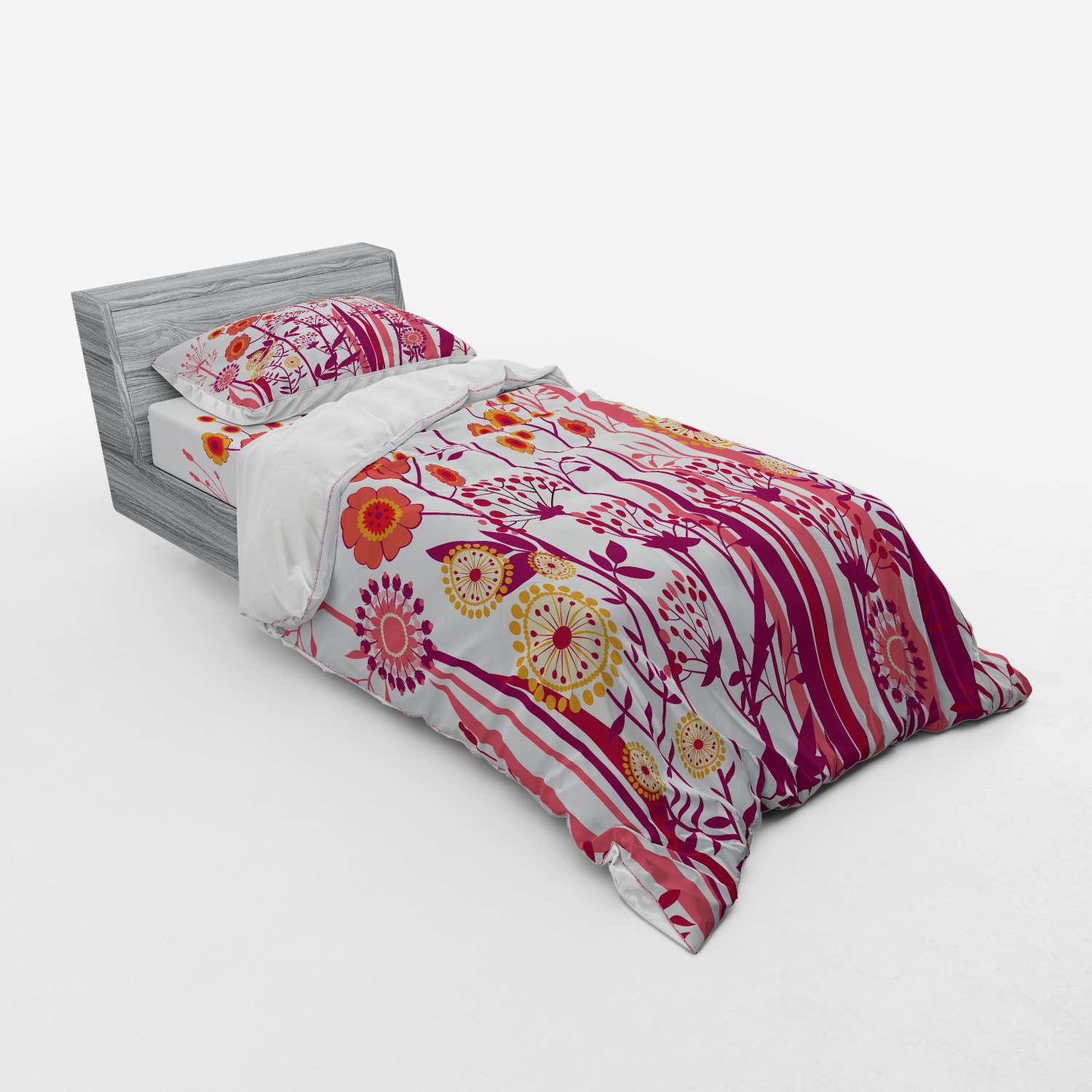 Ambesonne Flower Art Bedding Set Duvet Cover Sham Fitted Sheet in 3 Sizes - Picture 146 of 244
