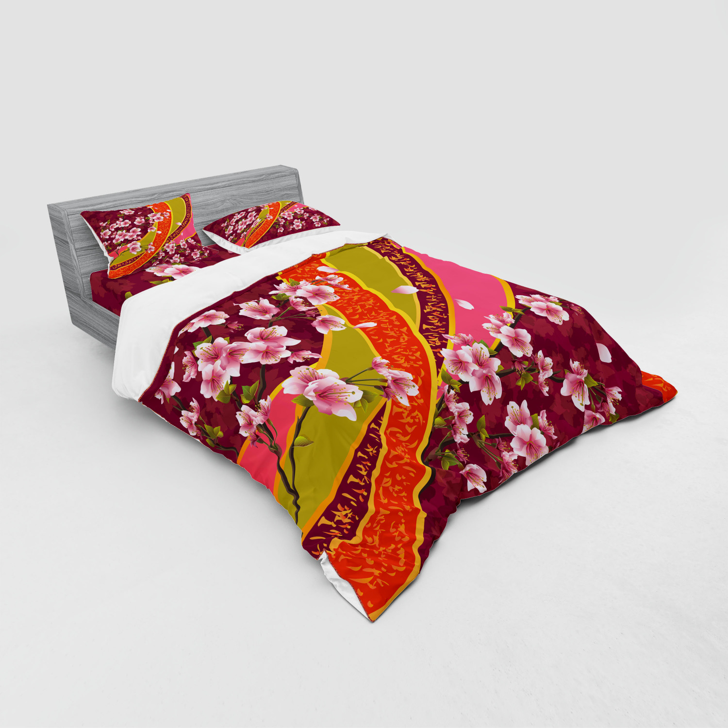 Ambesonne Flower Art Bedding Set Duvet Cover Sham Fitted Sheet in 3 Sizes - Picture 188 of 244