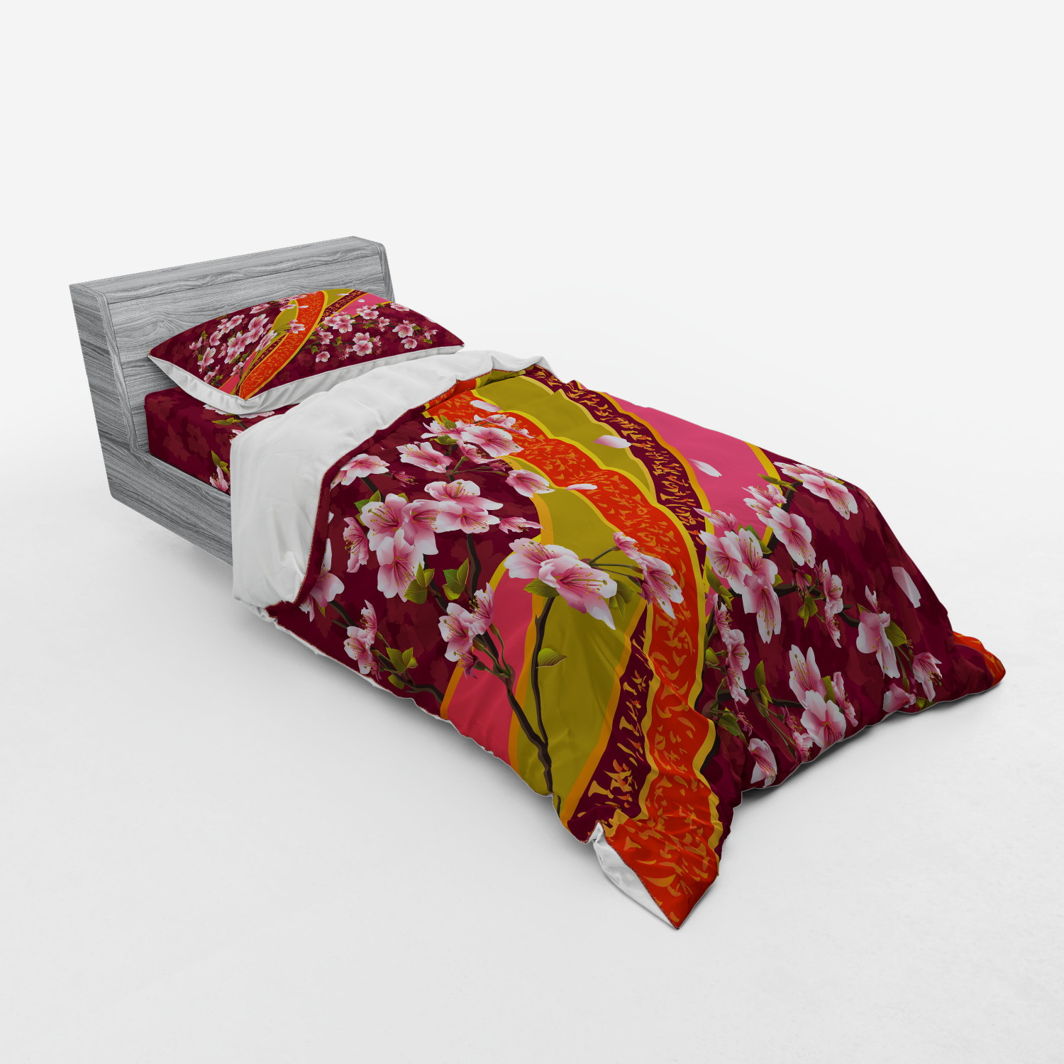 Ambesonne Flower Art Bedding Set Duvet Cover Sham Fitted Sheet in 3 Sizes - Picture 186 of 244