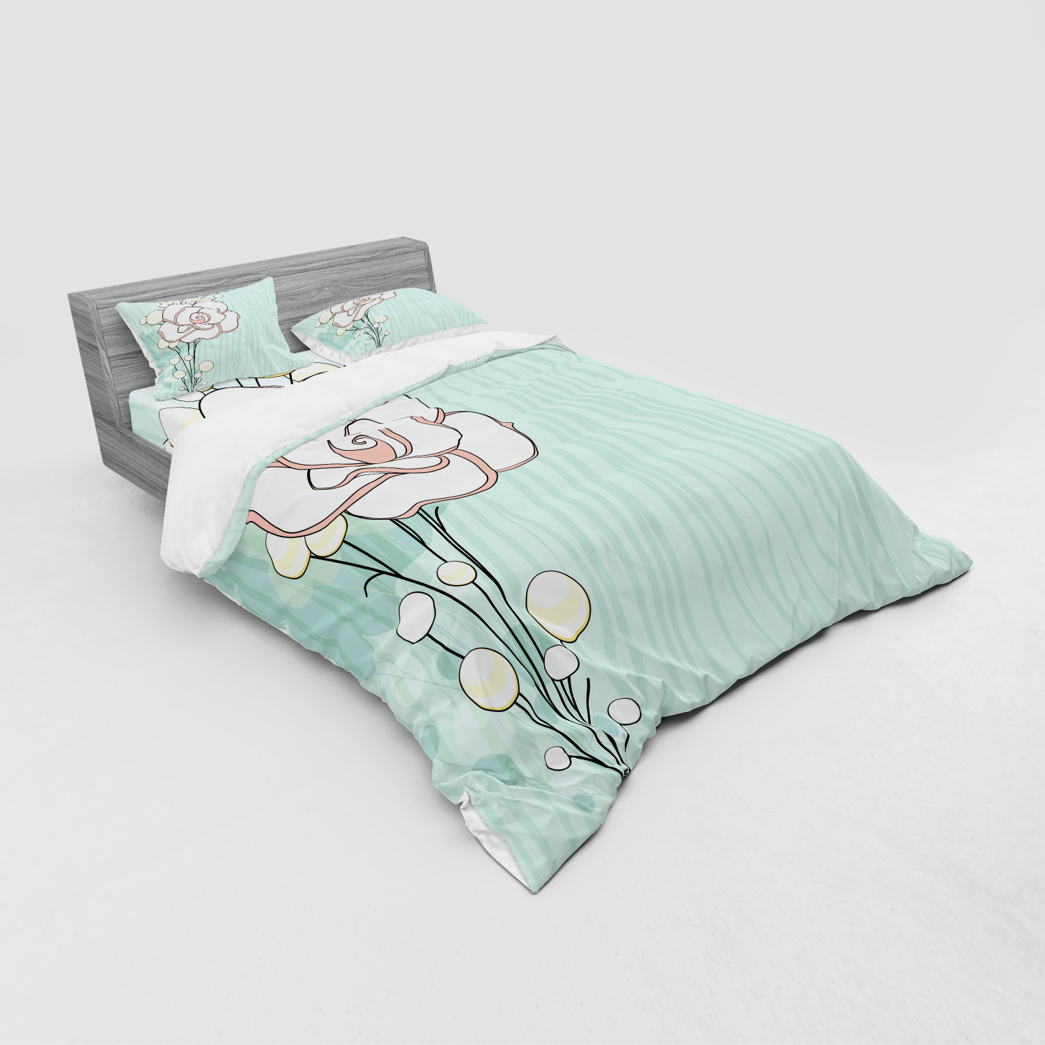 Ambesonne Flower Art Bedding Set Duvet Cover Sham Fitted Sheet in 3 Sizes - Picture 172 of 244