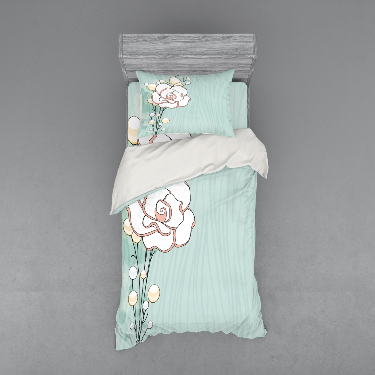 Ambesonne Flower Art Bedding Set Duvet Cover Sham Fitted Sheet in 3 Sizes - Picture 169 of 244