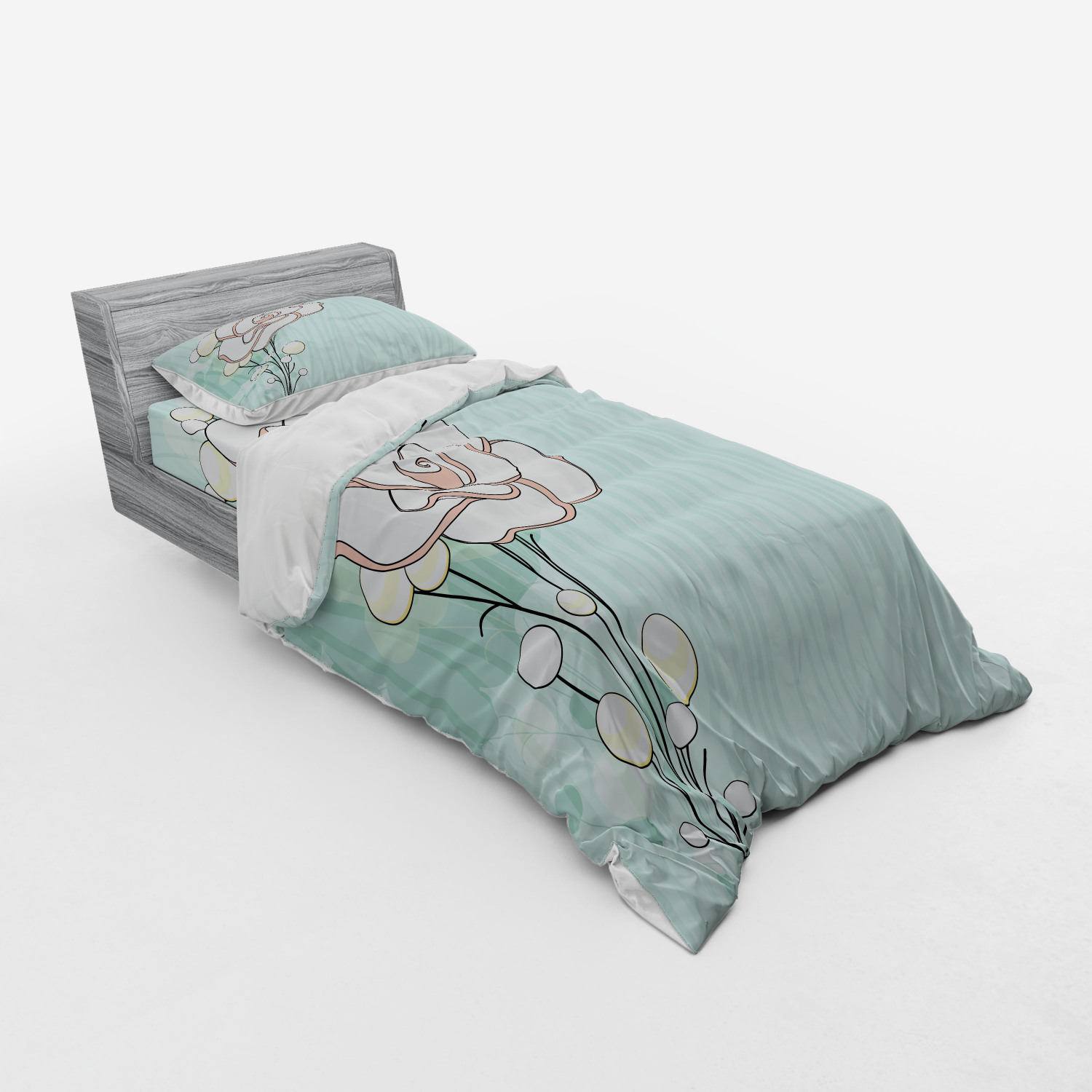 Ambesonne Flower Art Bedding Set Duvet Cover Sham Fitted Sheet in 3 Sizes - Picture 170 of 244