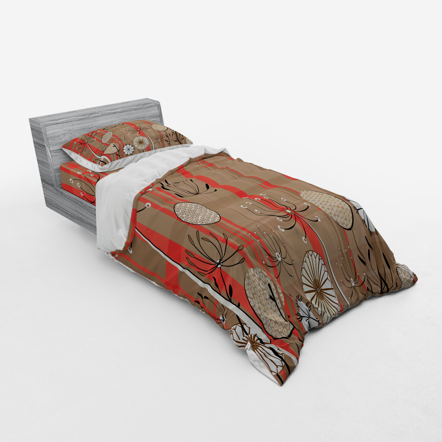 Ambesonne Flower Art Bedding Set Duvet Cover Sham Fitted Sheet in 3 Sizes - Picture 222 of 244