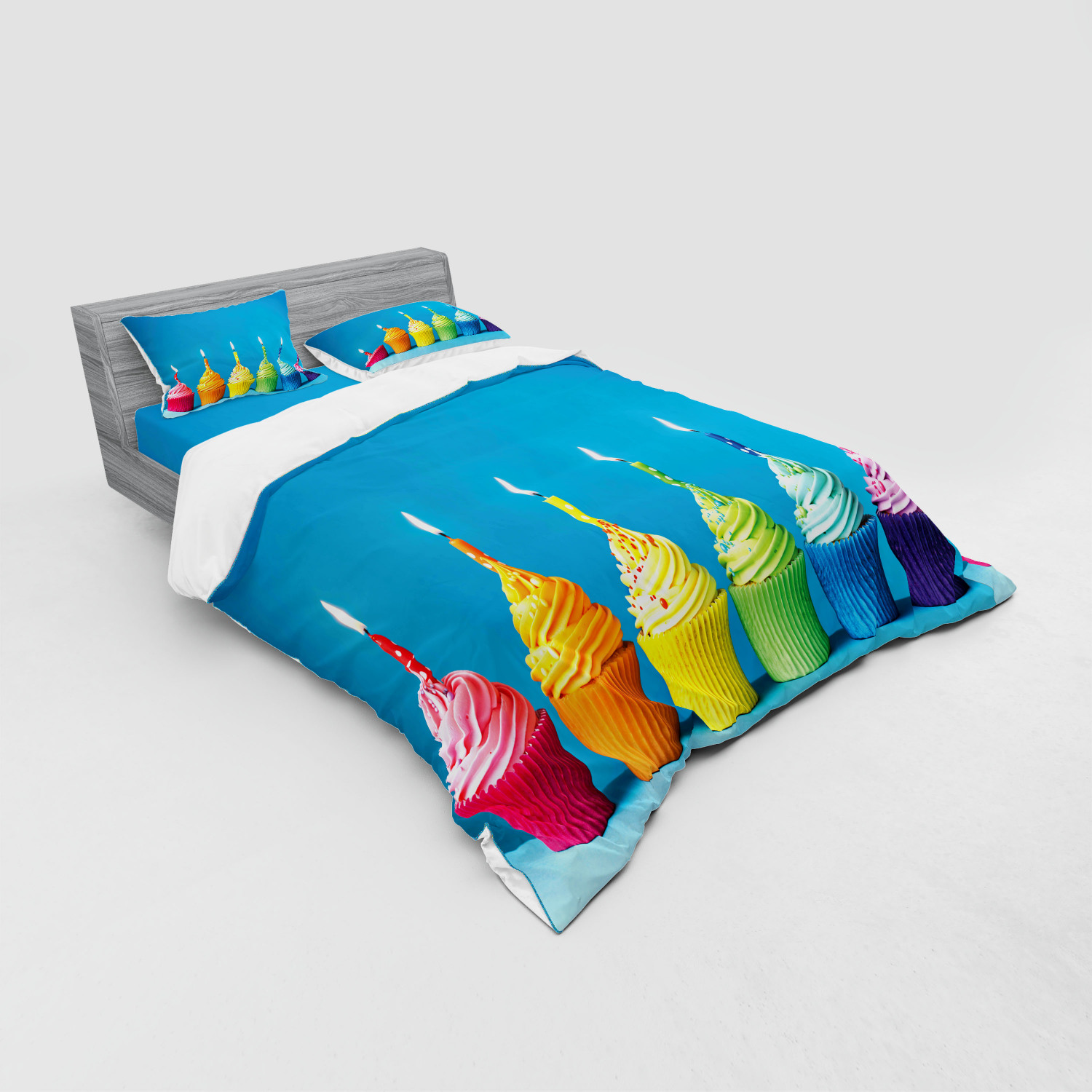 Ambesonne Rainbow Fun Bedding Set Duvet Cover Sham Fitted Sheet in 3