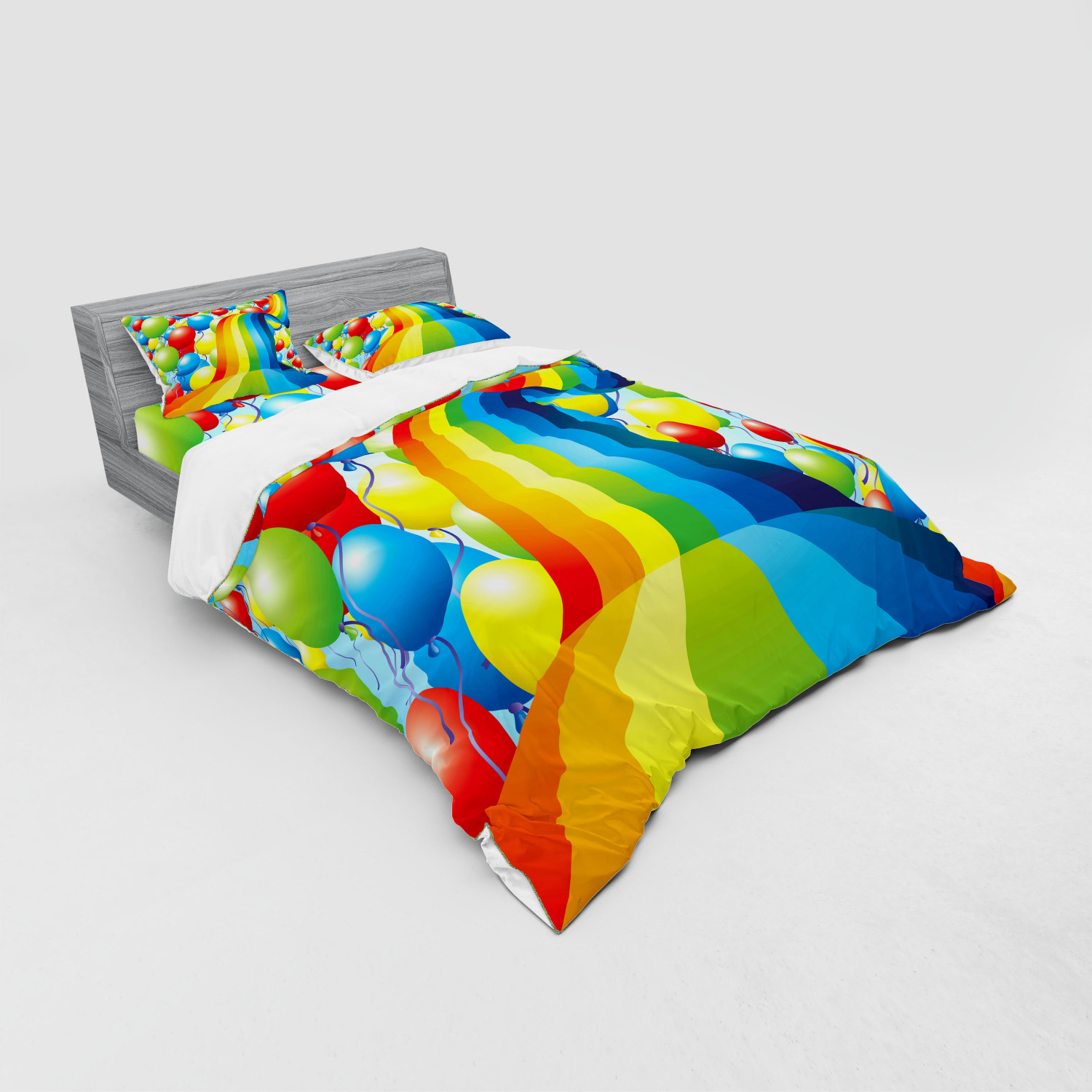 Ambesonne Rainbow Fun Bedding Set Duvet Cover Sham Fitted Sheet in 3