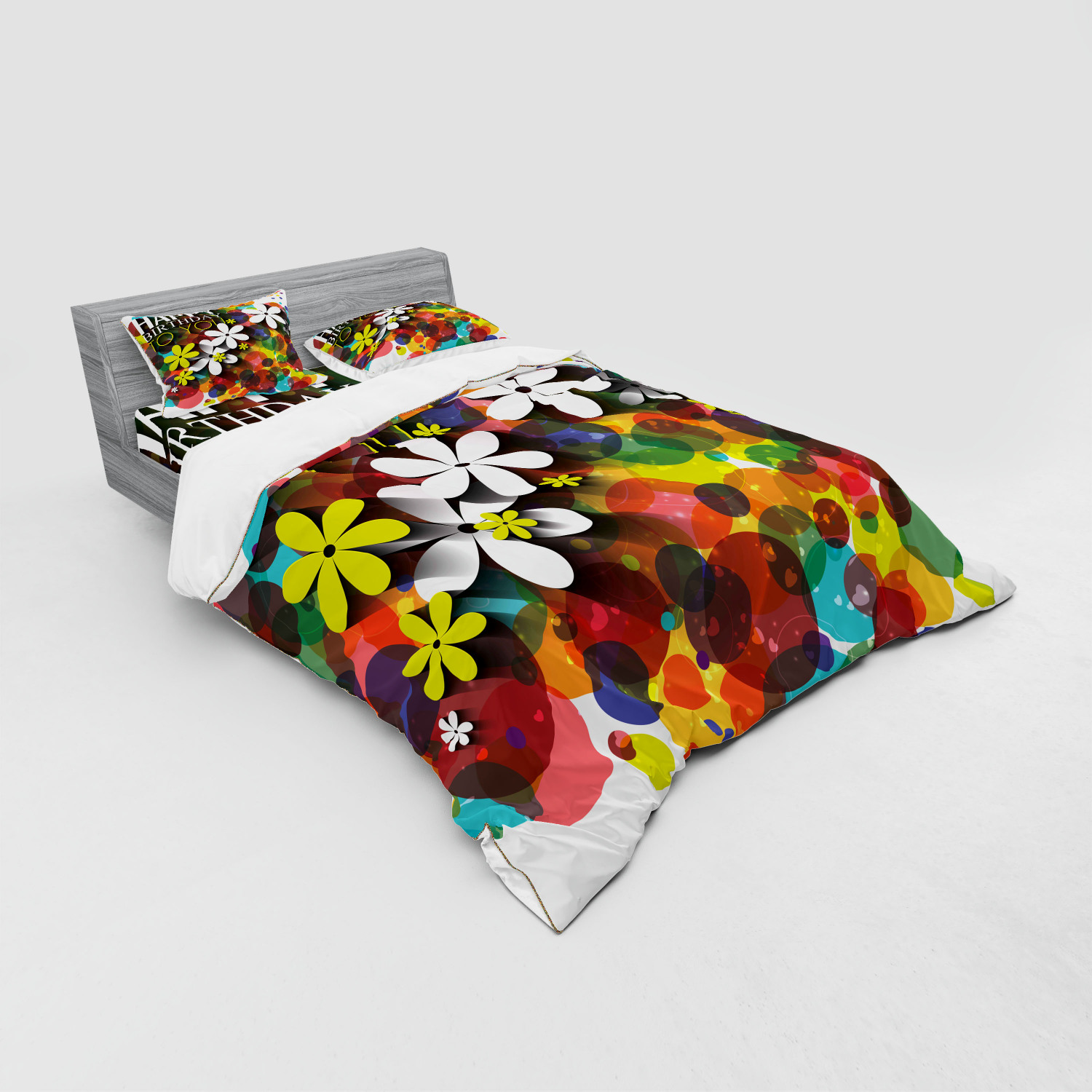 Ambesonne Flower Art Bedding Set Duvet Cover Sham Fitted Sheet in 3 Sizes - Picture 60 of 244
