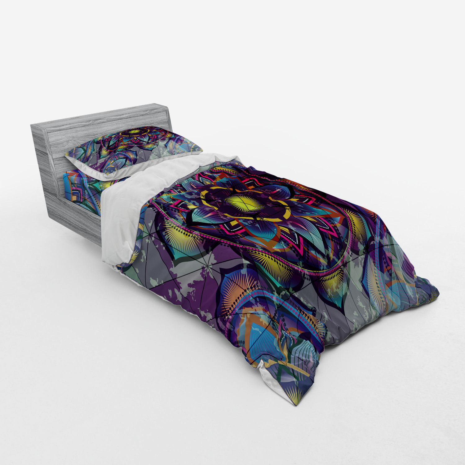 Ambesonne Leaf Print Bedding Set Duvet Cover Sham Fitted Sheet in 3 Sizes - Picture 78 of 228