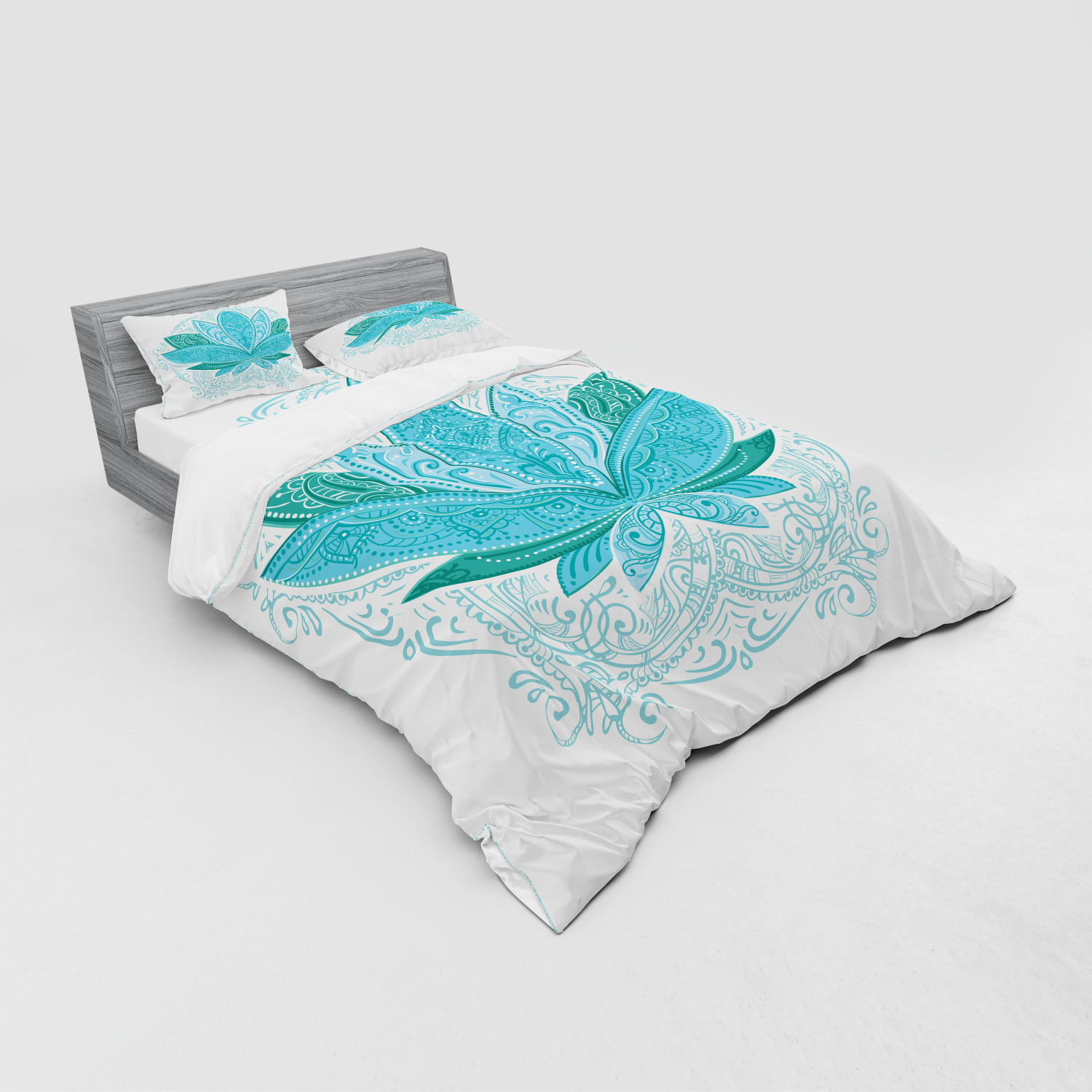 Ambesonne Leaf Print Bedding Set Duvet Cover Sham Fitted Sheet in 3 Sizes - Picture 116 of 228