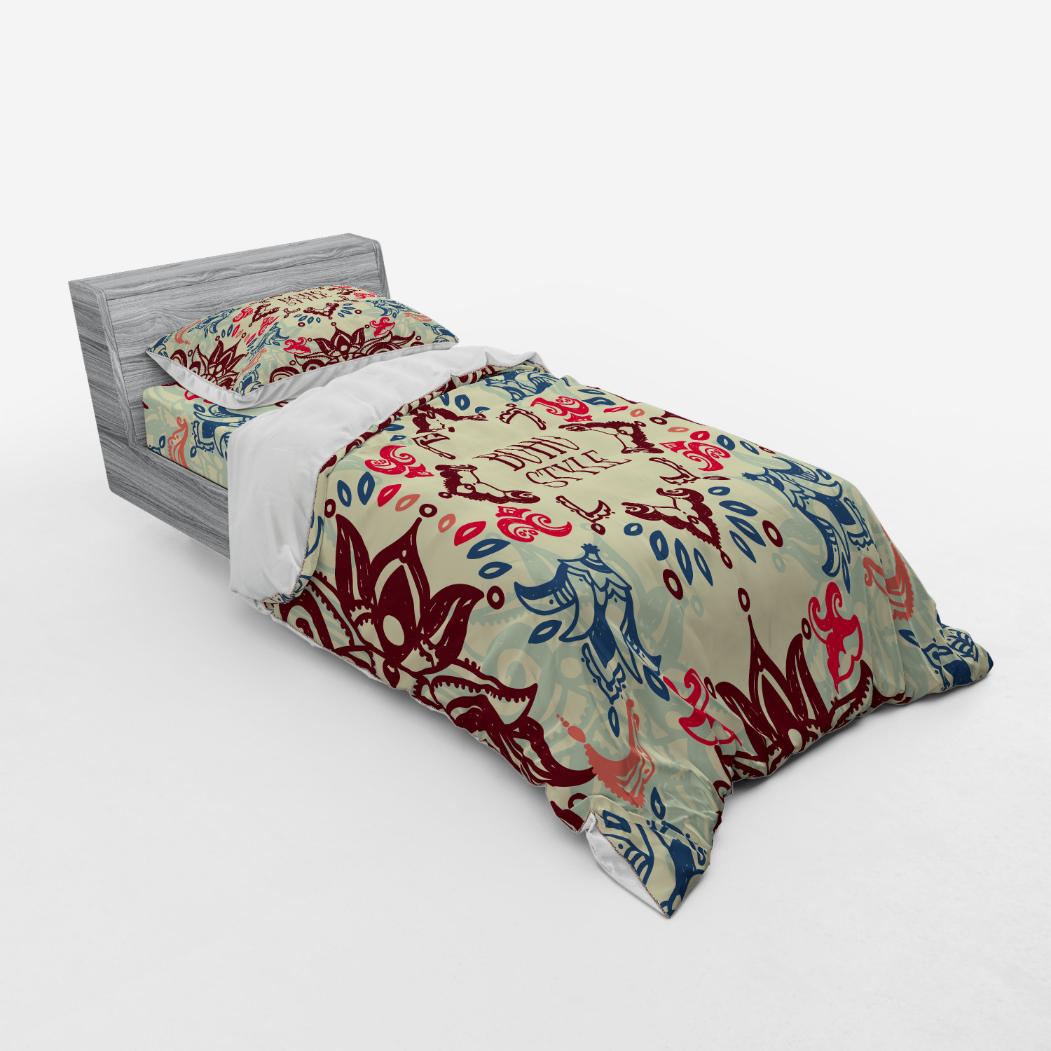 Ambesonne Flower Art Bedding Set Duvet Cover Sham Fitted Sheet in 3 Sizes - Picture 134 of 244