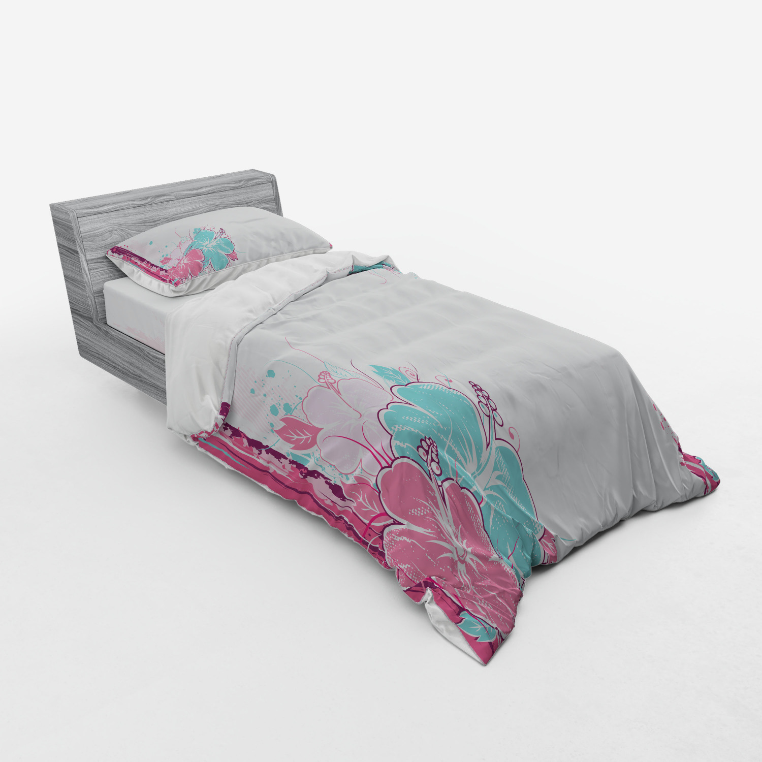 Ambesonne Flower Art Bedding Set Duvet Cover Sham Fitted Sheet in 3 Sizes - Picture 26 of 244