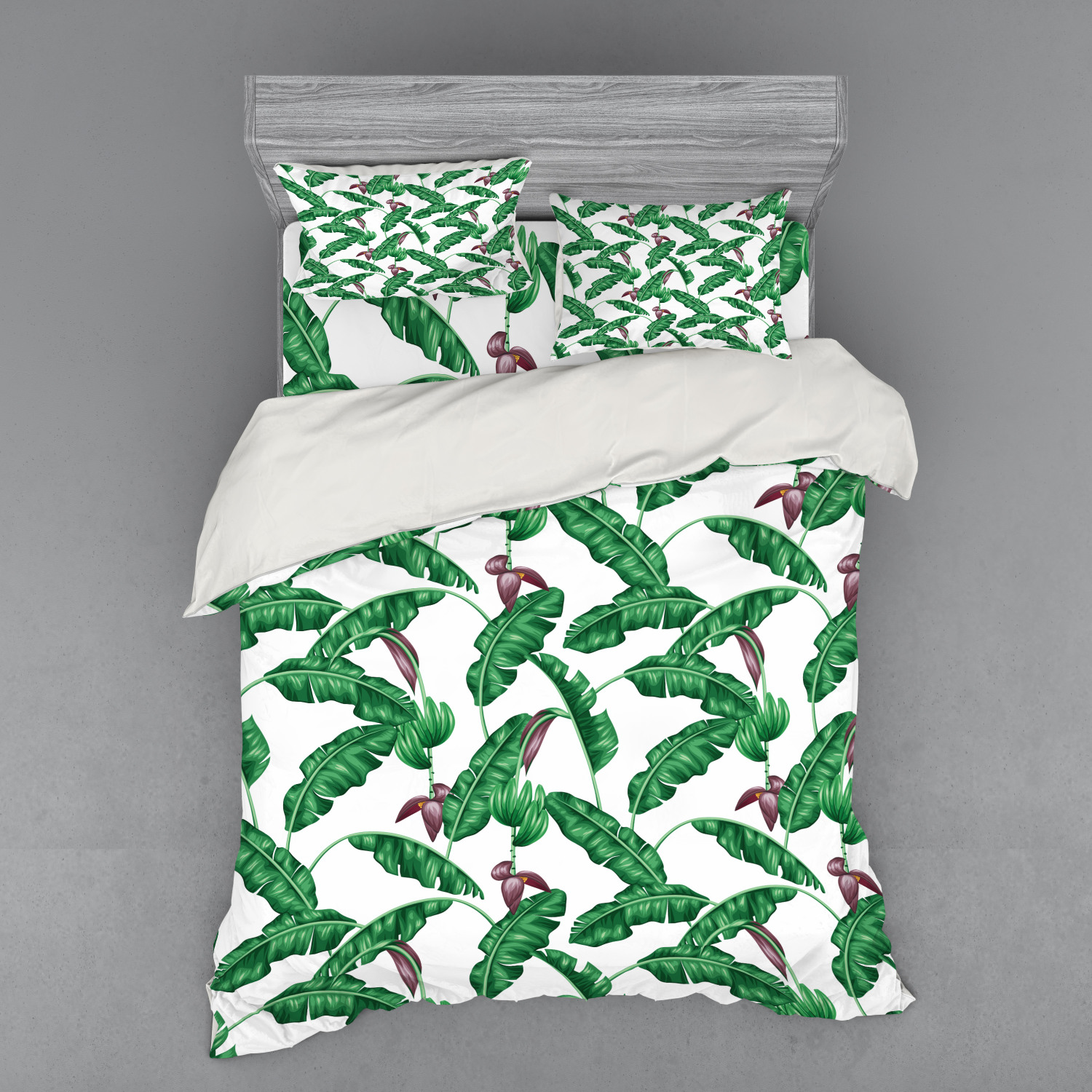 Ambesonne Leaf Print Bedding Set Duvet Cover Sham Fitted Sheet in 3 Sizes - Picture 171 of 228