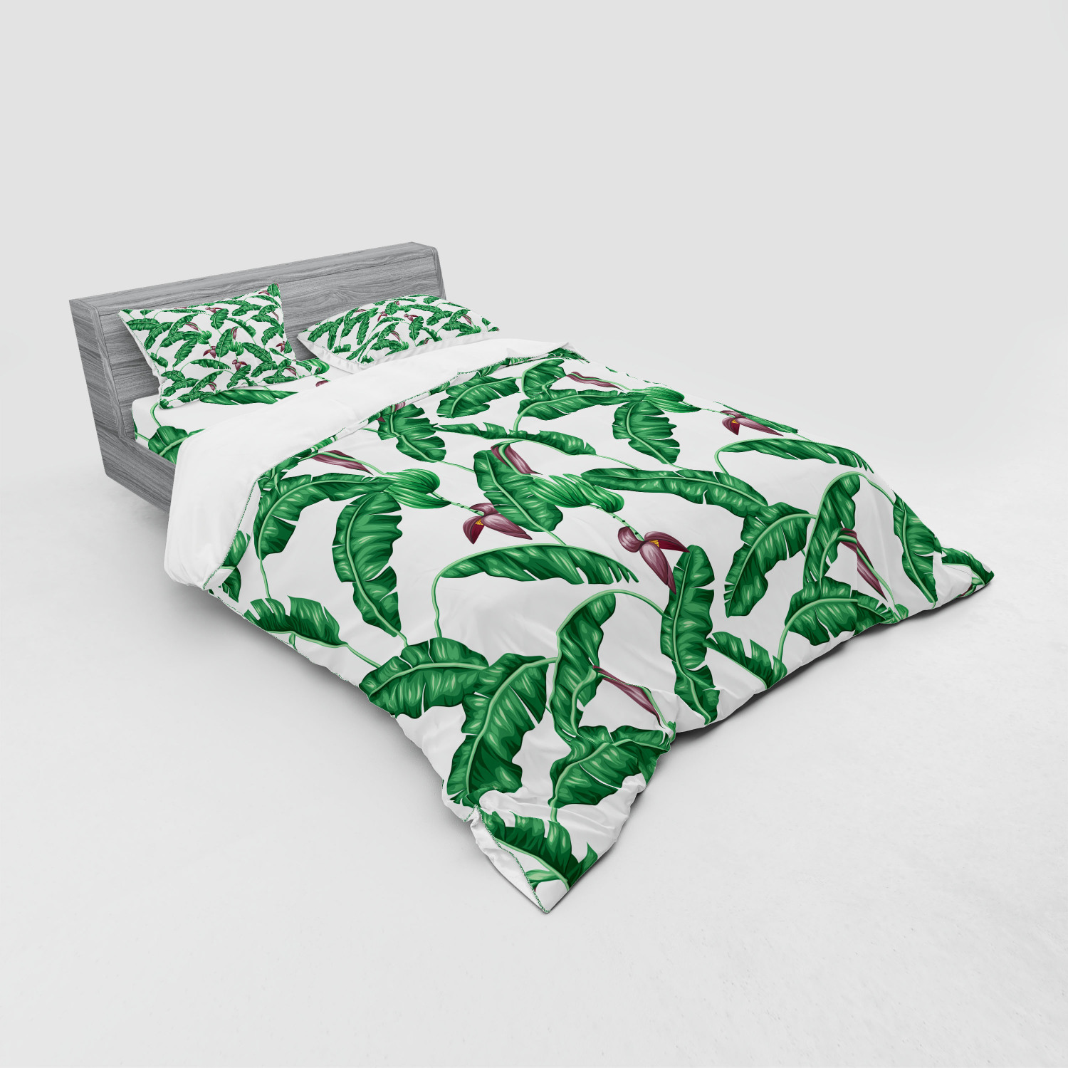 Ambesonne Leaf Print Bedding Set Duvet Cover Sham Fitted Sheet in 3 Sizes - Picture 172 of 228
