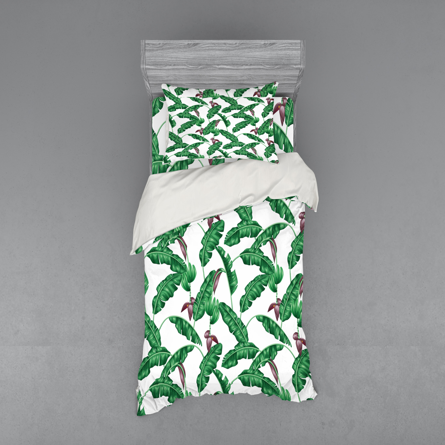 Ambesonne Leaf Print Bedding Set Duvet Cover Sham Fitted Sheet in 3 Sizes - Picture 169 of 228