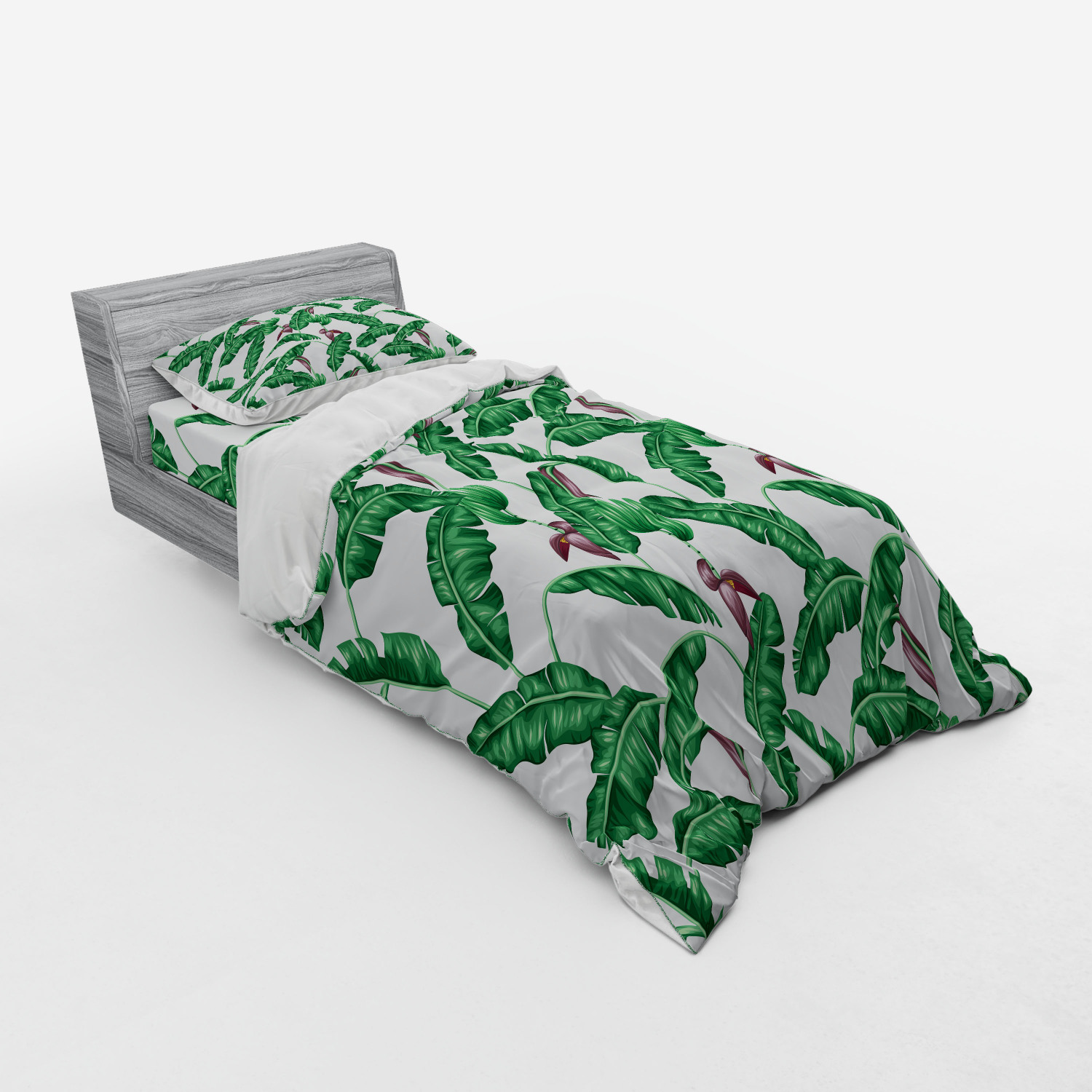Ambesonne Leaf Print Bedding Set Duvet Cover Sham Fitted Sheet in 3 Sizes - Picture 170 of 228
