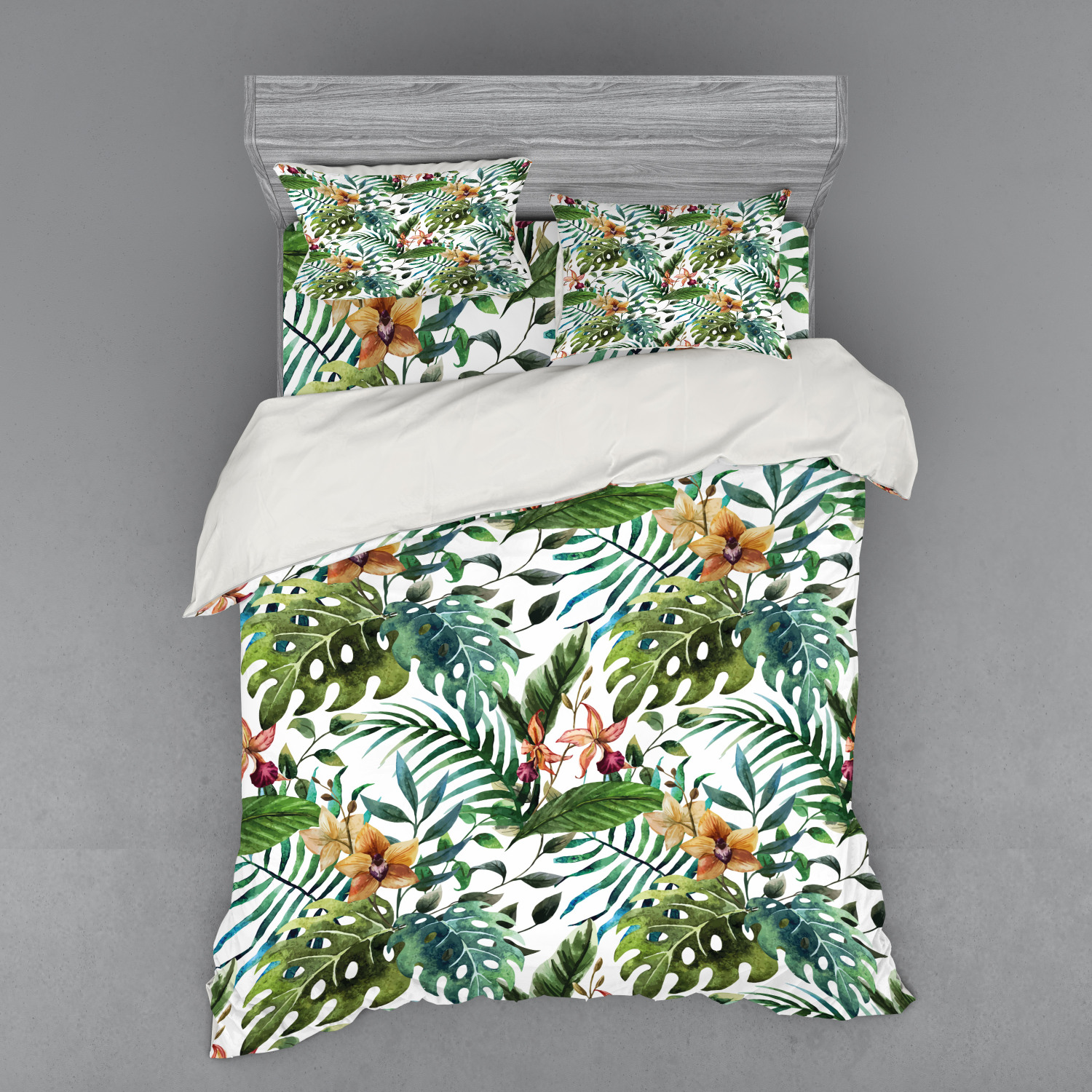 Ambesonne Leaf Print Bedding Set Duvet Cover Sham Fitted Sheet in 3 Sizes - Picture 159 of 228