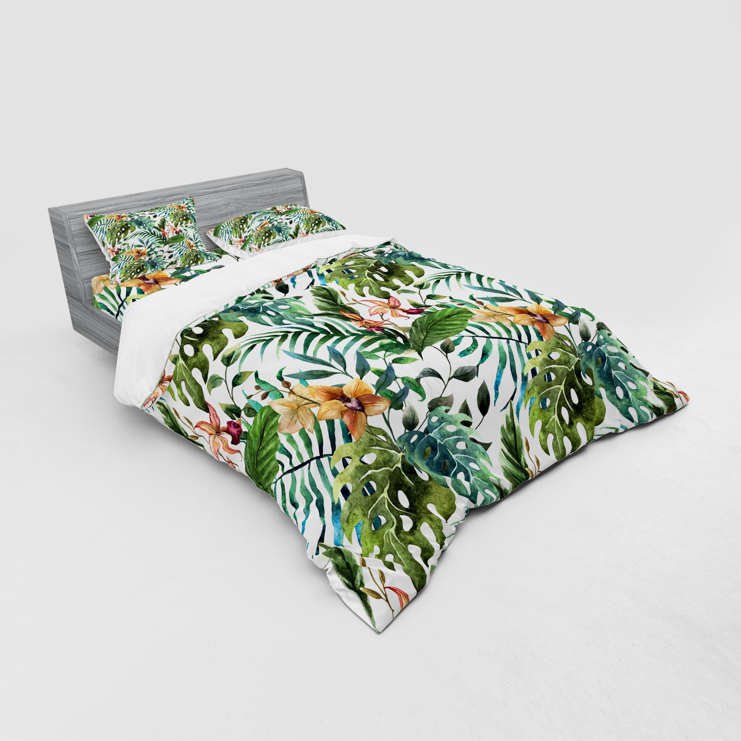 Ambesonne Leaf Print Bedding Set Duvet Cover Sham Fitted Sheet in 3 Sizes - Picture 160 of 228