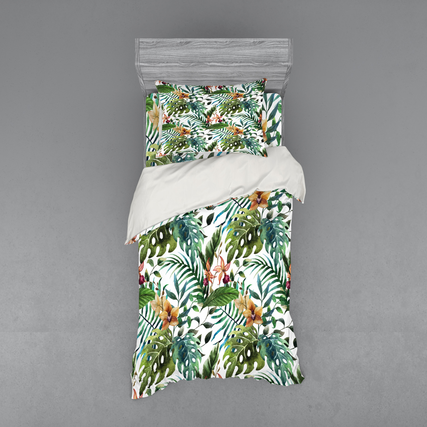 Ambesonne Leaf Print Bedding Set Duvet Cover Sham Fitted Sheet in 3 Sizes - Picture 157 of 228