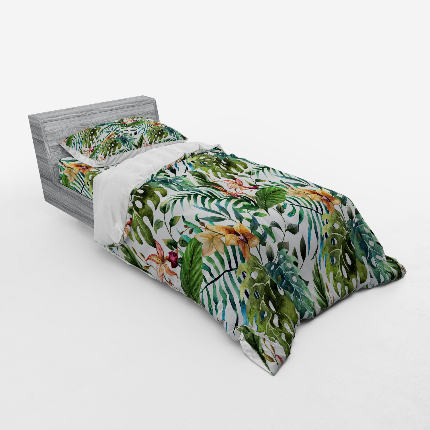 Ambesonne Leaf Print Bedding Set Duvet Cover Sham Fitted Sheet in 3 Sizes - Picture 158 of 228