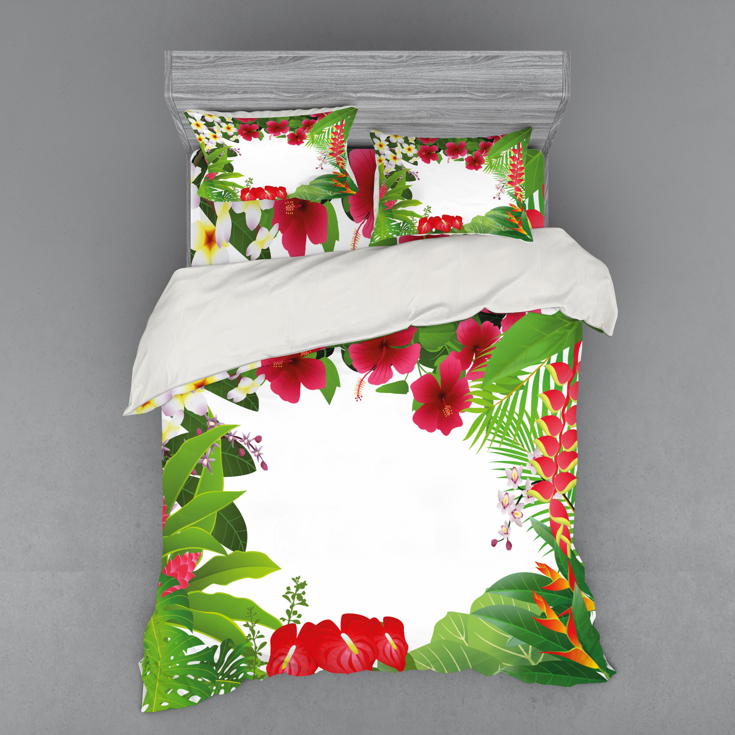 Ambesonne Leaf Print Bedding Set Duvet Cover Sham Fitted Sheet in 3 Sizes - Picture 167 of 228