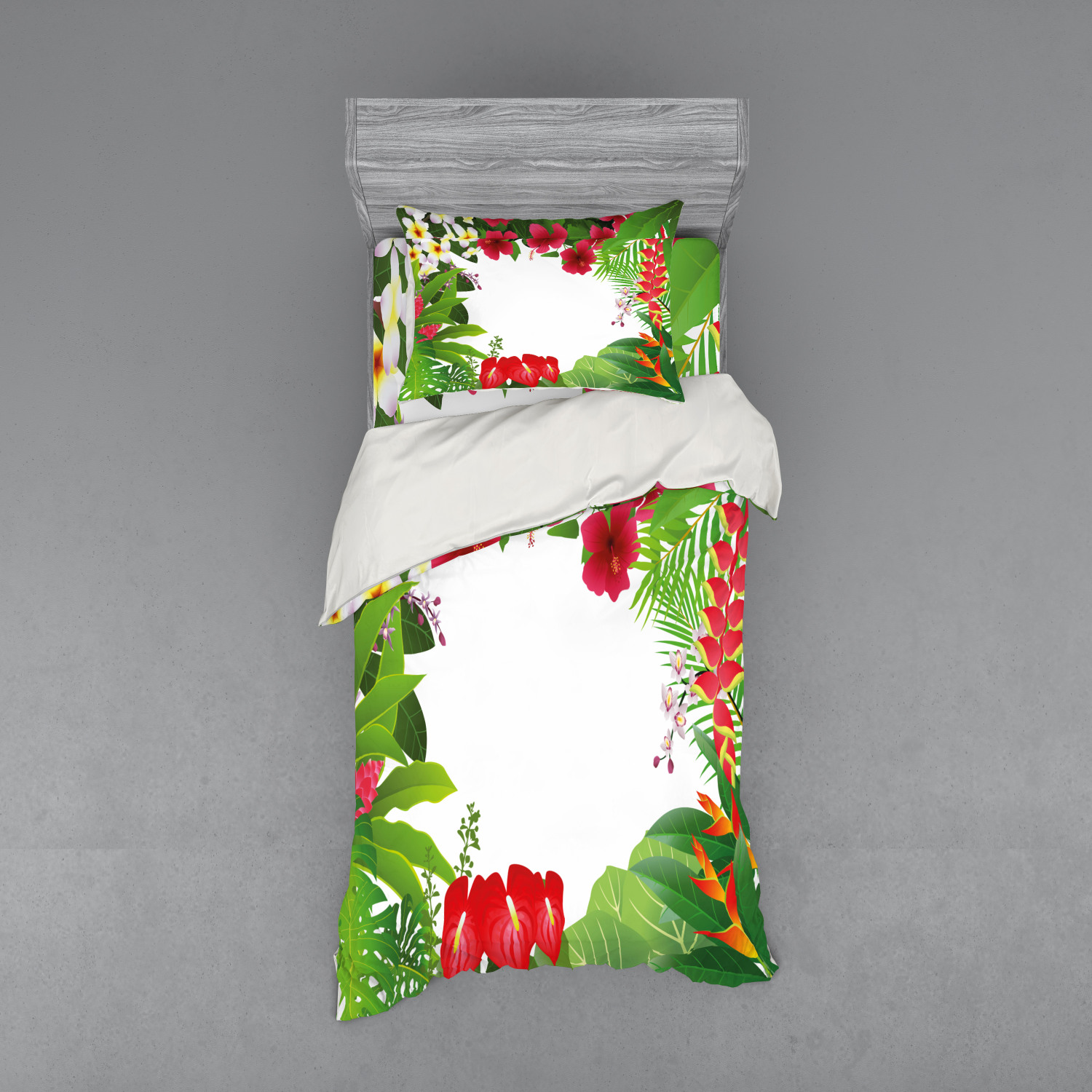 Ambesonne Leaf Print Bedding Set Duvet Cover Sham Fitted Sheet in 3 Sizes - Picture 165 of 228