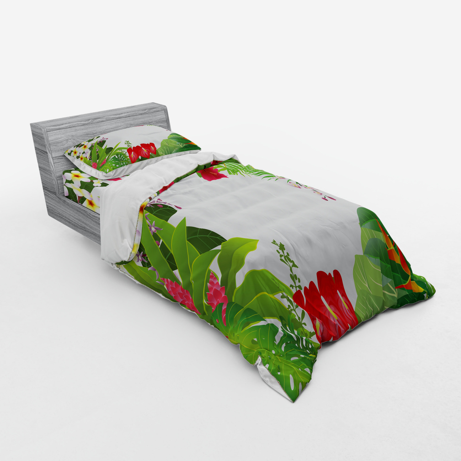 Ambesonne Leaf Print Bedding Set Duvet Cover Sham Fitted Sheet in 3 Sizes - Picture 166 of 228