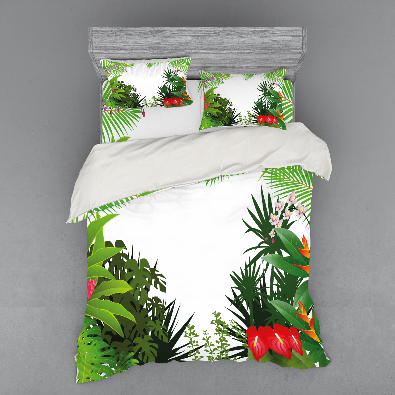 Ambesonne Leaf Print Bedding Set Duvet Cover Sham Fitted Sheet in 3 Sizes - Picture 95 of 228