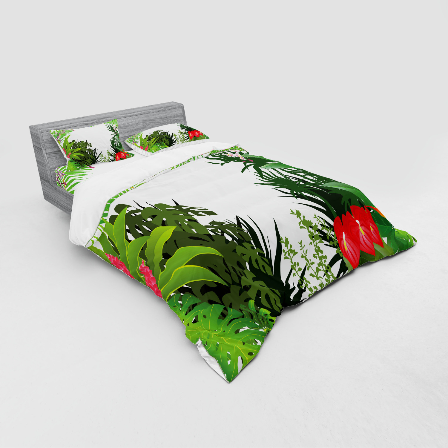 Ambesonne Leaf Print Bedding Set Duvet Cover Sham Fitted Sheet in 3 Sizes - Picture 96 of 228