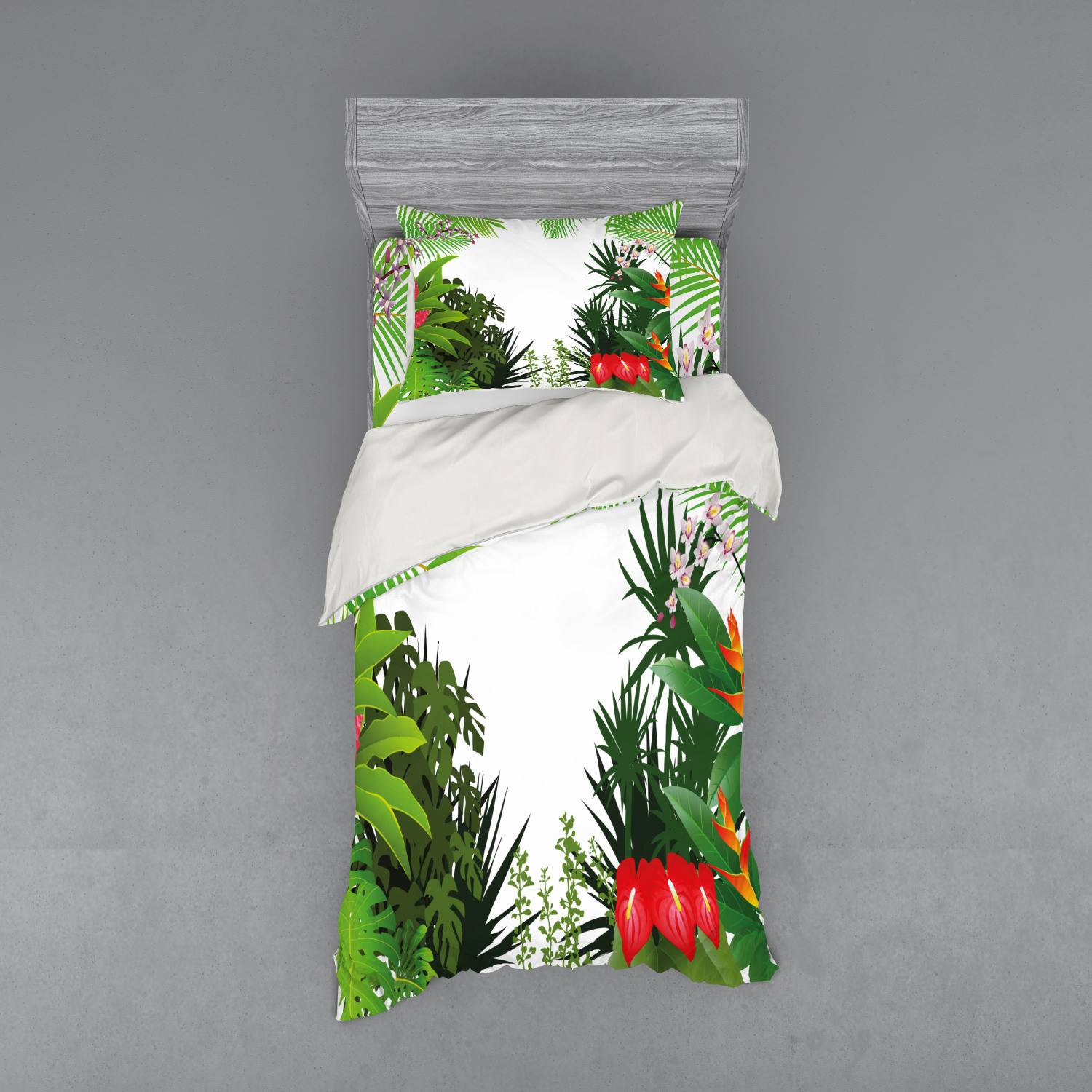 Ambesonne Leaf Print Bedding Set Duvet Cover Sham Fitted Sheet in 3 Sizes - Picture 93 of 228