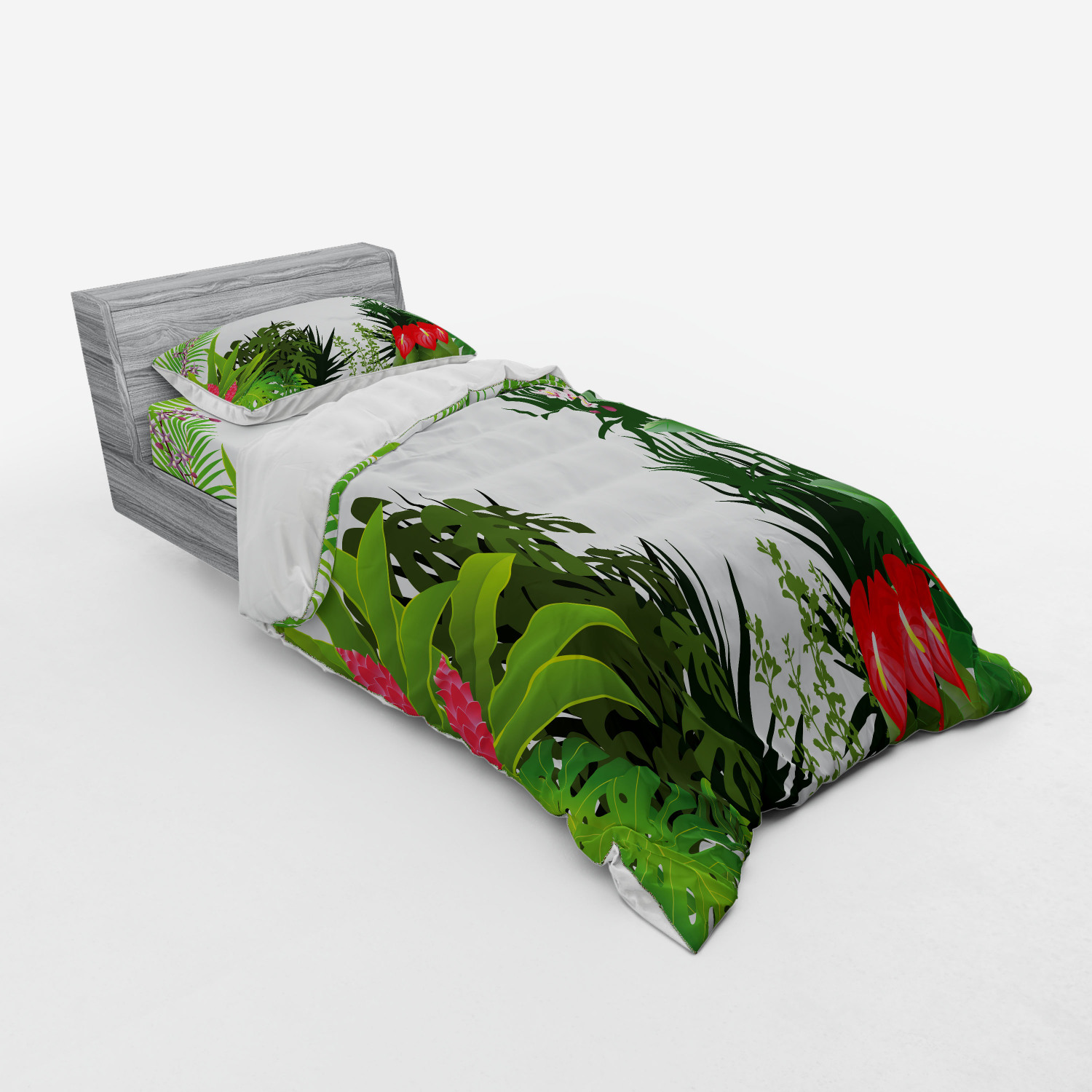 Ambesonne Leaf Print Bedding Set Duvet Cover Sham Fitted Sheet in 3 Sizes - Picture 94 of 228