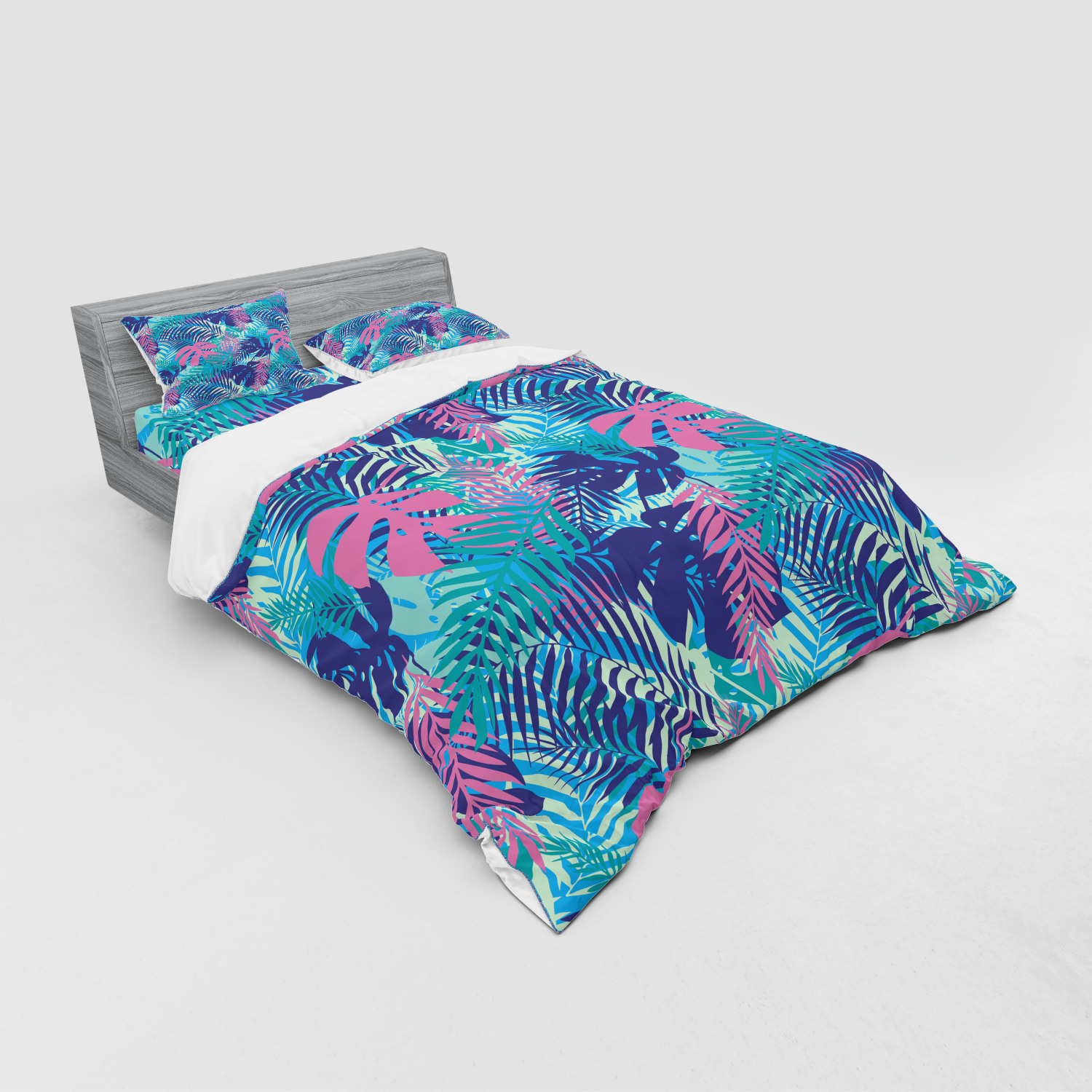 Ambesonne Leaf Print Bedding Set Duvet Cover Sham Fitted Sheet in 3 Sizes - Picture 216 of 228
