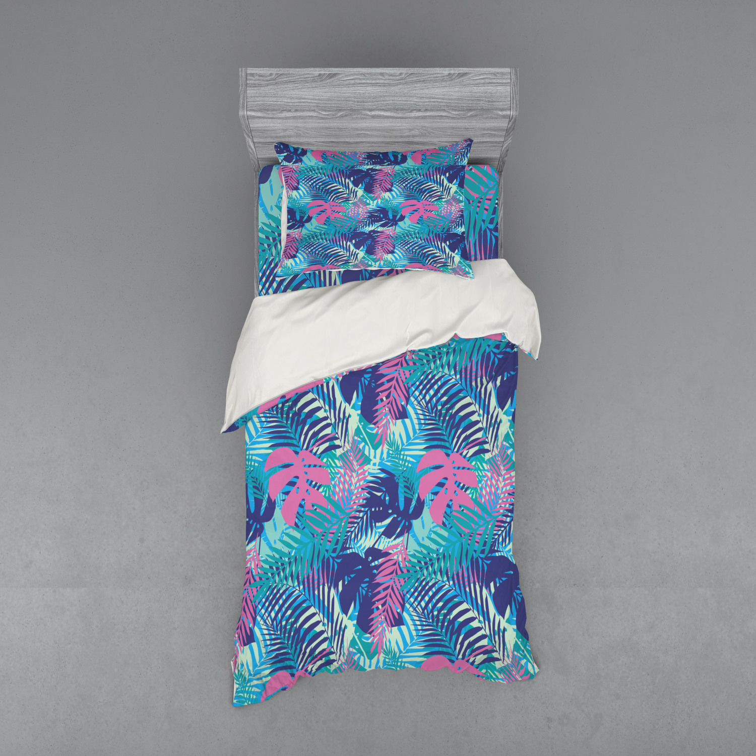 Ambesonne Leaf Print Bedding Set Duvet Cover Sham Fitted Sheet in 3 Sizes - Picture 213 of 228