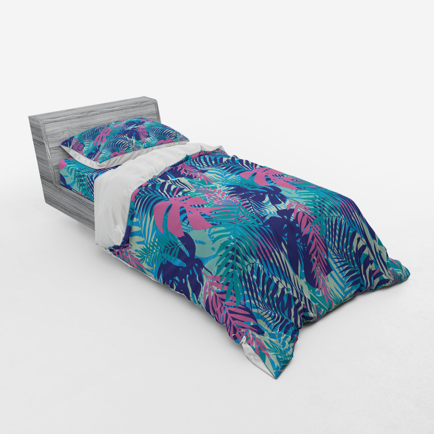 Ambesonne Leaf Print Bedding Set Duvet Cover Sham Fitted Sheet in 3 Sizes - Picture 214 of 228