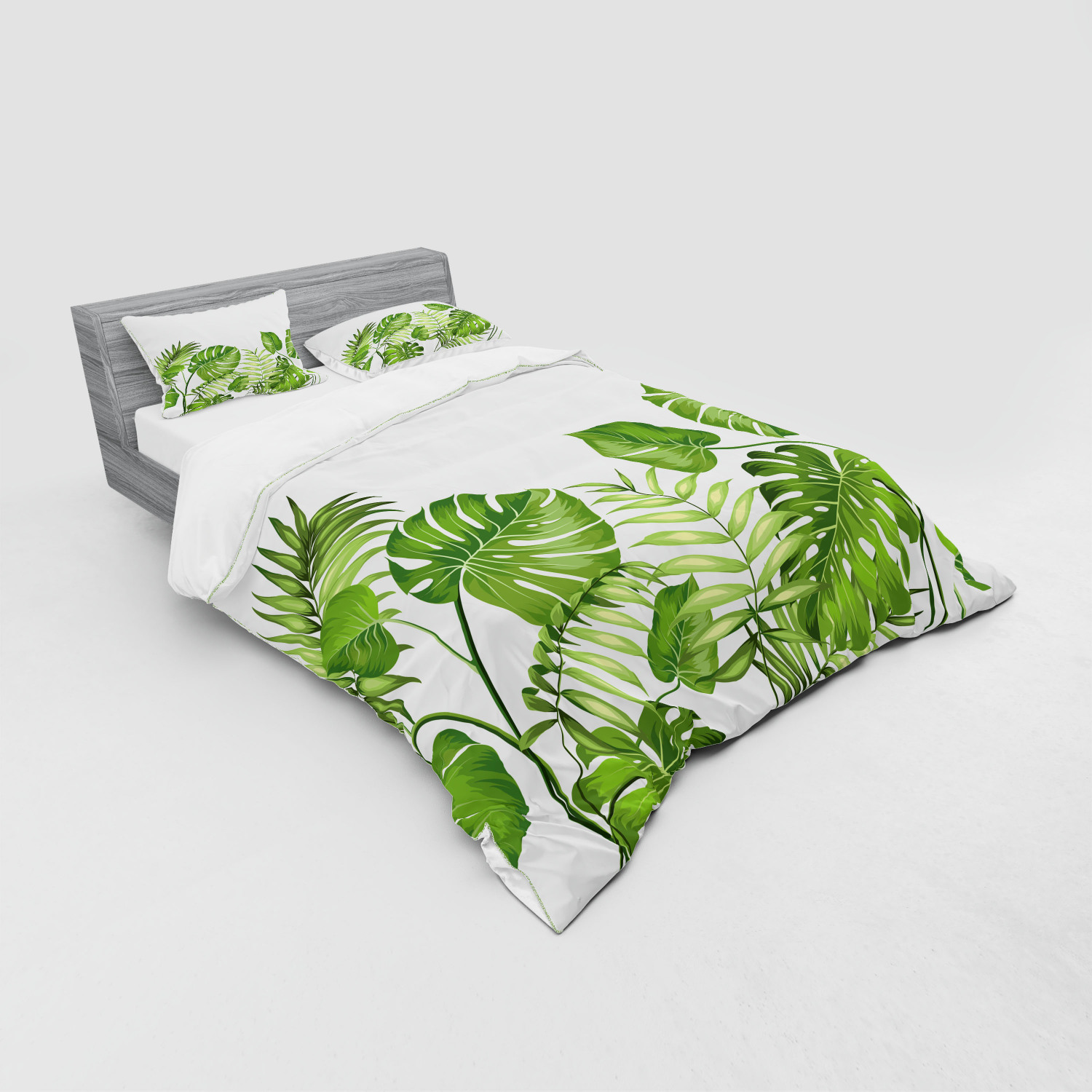 Ambesonne Leaf Print Bedding Set Duvet Cover Sham Fitted Sheet in 3 Sizes - Picture 72 of 228