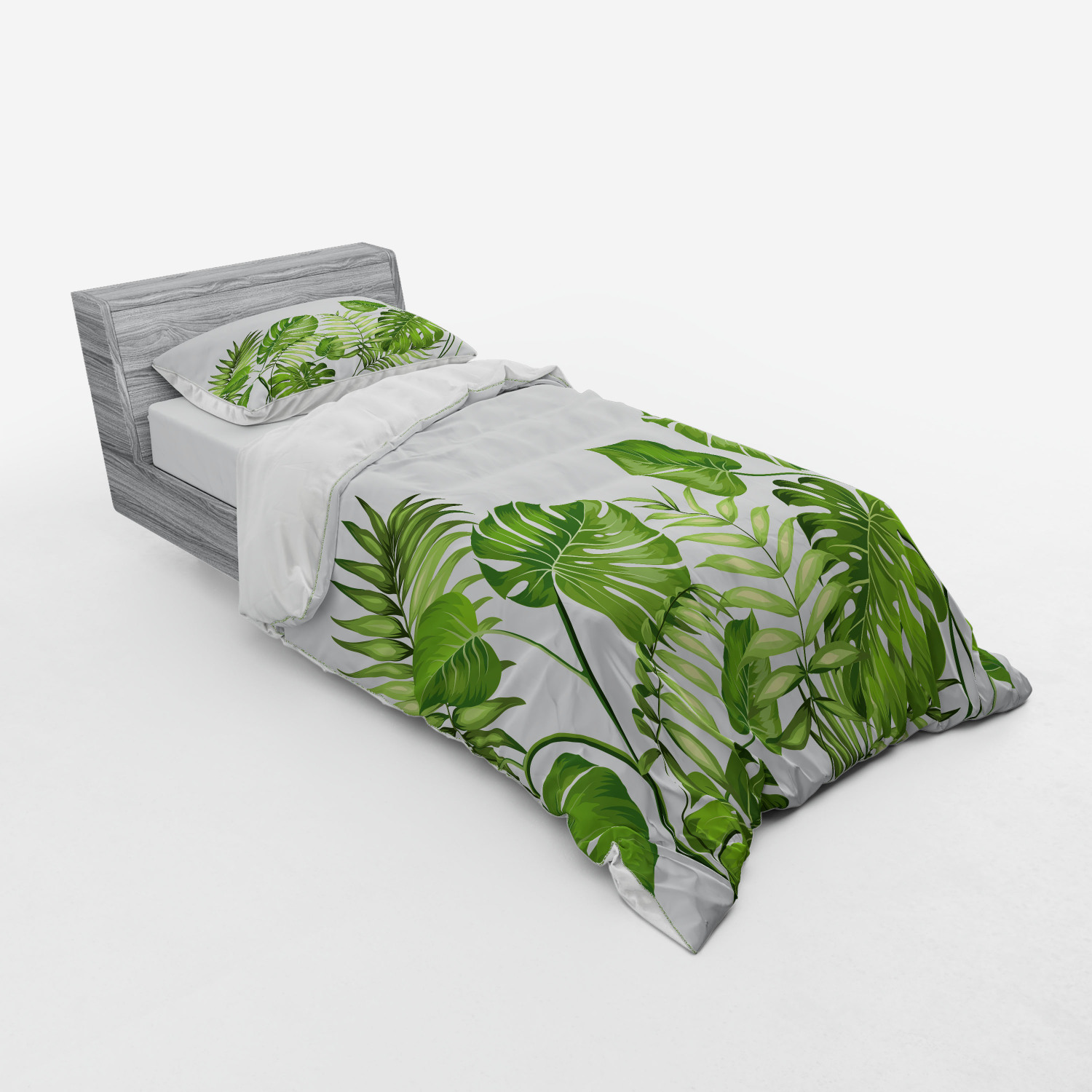 Ambesonne Leaf Print Bedding Set Duvet Cover Sham Fitted Sheet in 3 Sizes - Picture 70 of 228