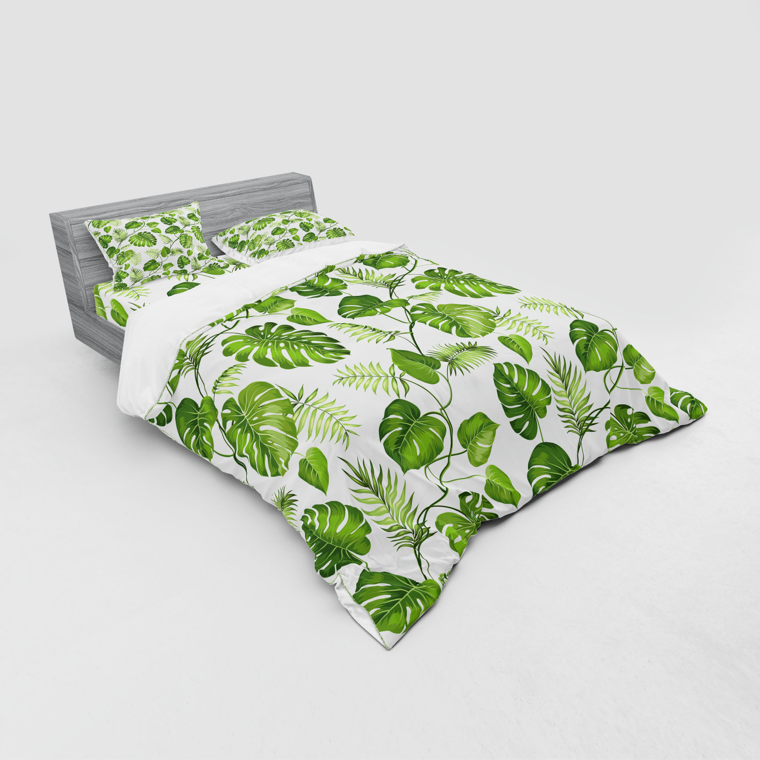 Ambesonne Leaf Print Bedding Set Duvet Cover Sham Fitted Sheet in 3 Sizes - Picture 200 of 228